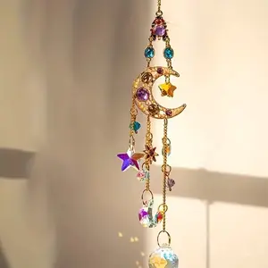 Colorful Crystal Suncatcher, Sun and Moon Design, Perfect for Window Hanging, Outdoor Decor for Gardens, Yards, Patios