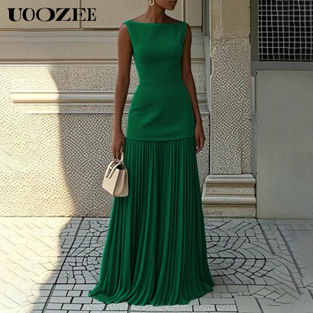 UOOZEE Women 2025 Evening Prom No Stretch Maxi Dresses Summer Elegant Sleeveless Pleated Gauze Cocktail Party Wedding Guest Dresses (Smaller Bust Fit, One Size Up Recommended for C - Cup and Above) birthday outfit elegantoutfits SpringStatements