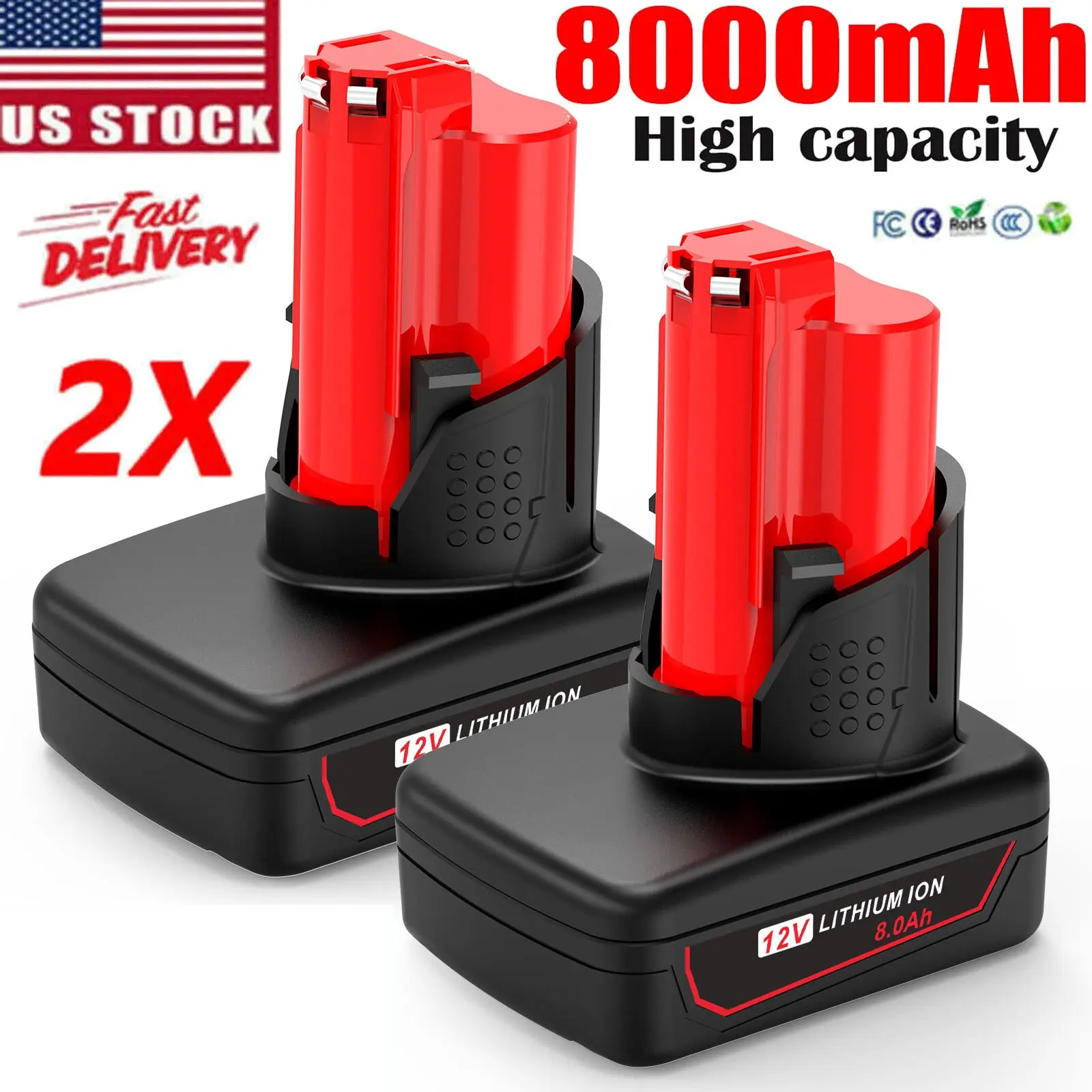 high quality  For Milwaukee for M12 12V Lithium 8.0Ah Extended Capacity Battery 48-11-2460 US