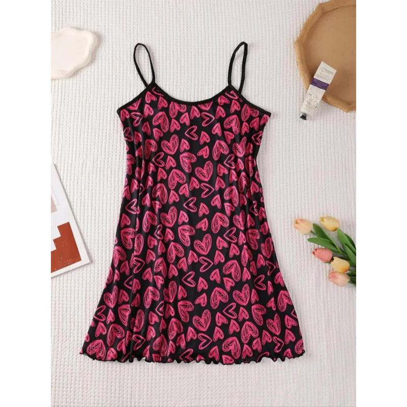 Women's All Over Print Sleeveless Cami Nightdress, Casual Soft Comfortable Spaghetti Strap Nightgown for All Seasons, Lady's Sleepwear for Indoor Wear, Breathable Sleep Dress233