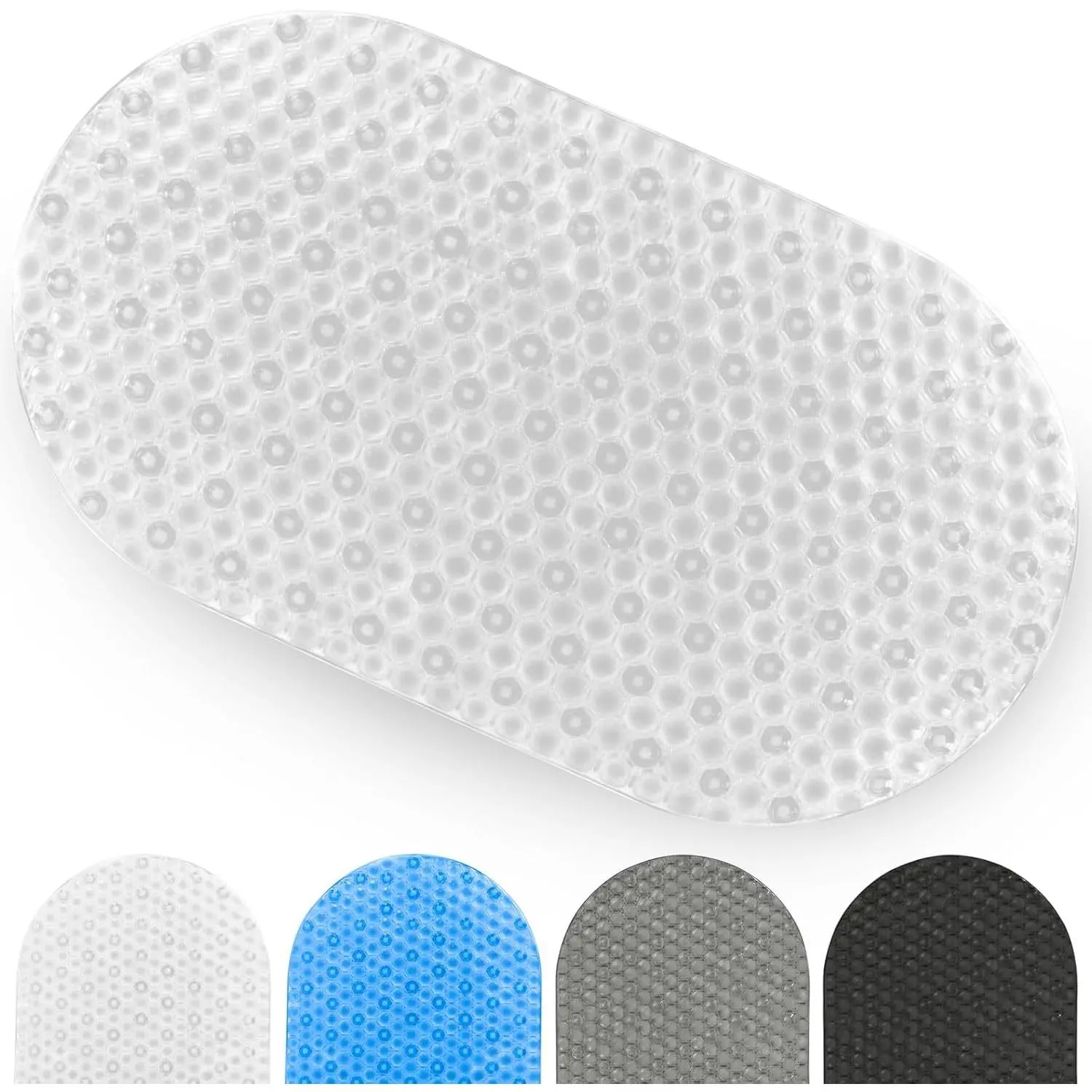 Oval Bathtub Mat - Nonslip Shower Floor Pad - Non-Slip and Non-Skid for Bath Tub with Strong Rubber Suction Cup Grip - for Baby, Elderly, Kids, Bathroom (Gray)