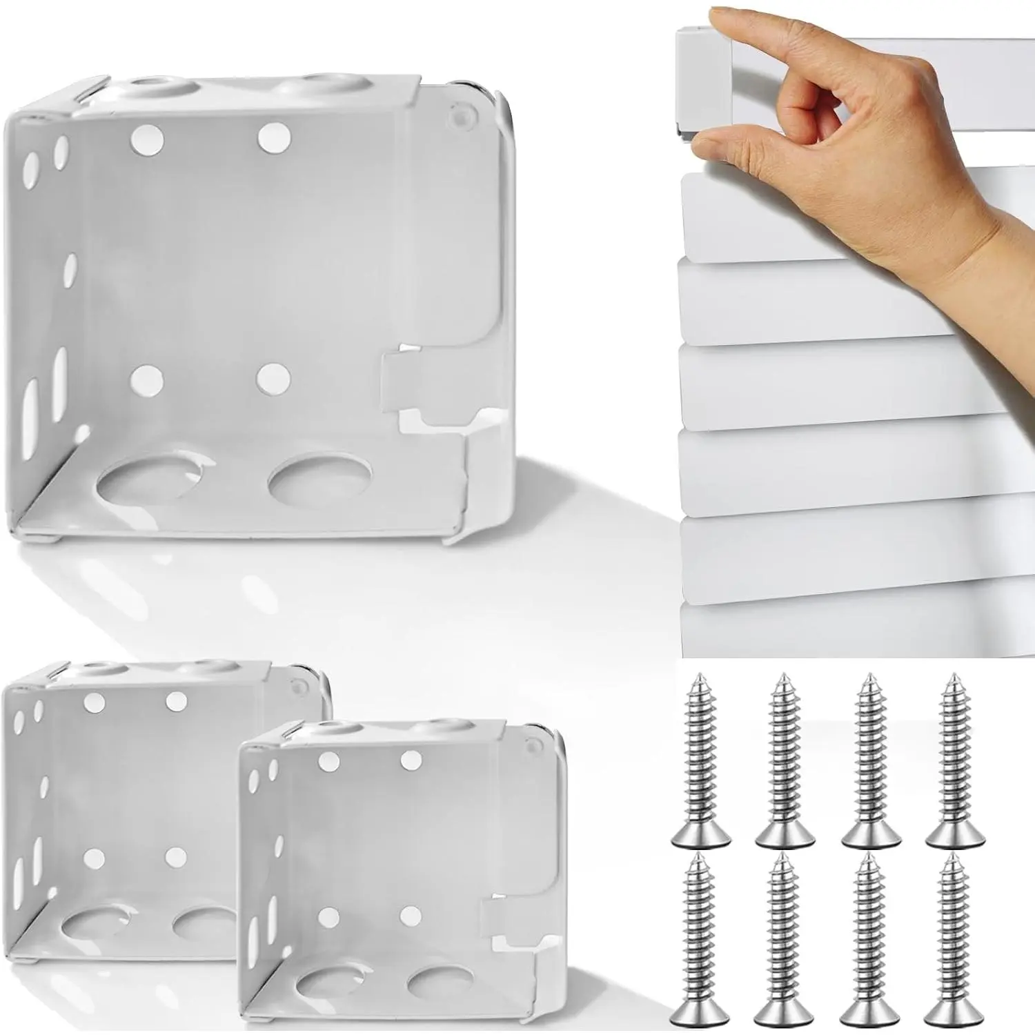 2 count Mini Blind Brackets, Metal Window Blind Brackets, 2 inch White Window Blinds Headrail Holder Bracket for High Profile Blinds