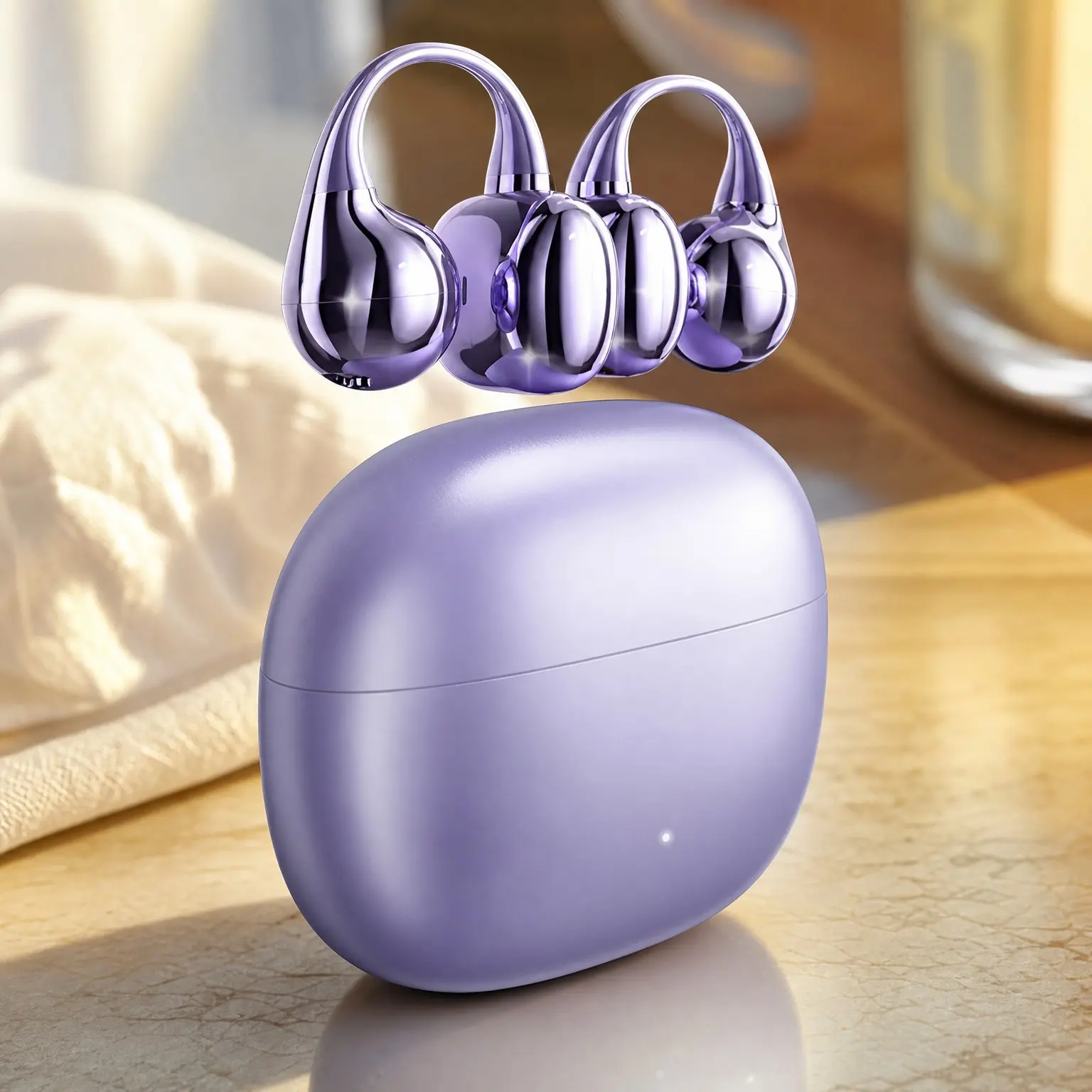 Open-Ear Clip-On Wireless Bluetooth 6.0 Earbuds with Mic, Secure Fit for Small Ears & Glasses Wearers, 50H Playtime, ENC, IPX5 Waterproof Sport Ear Buds (Purple)Gift