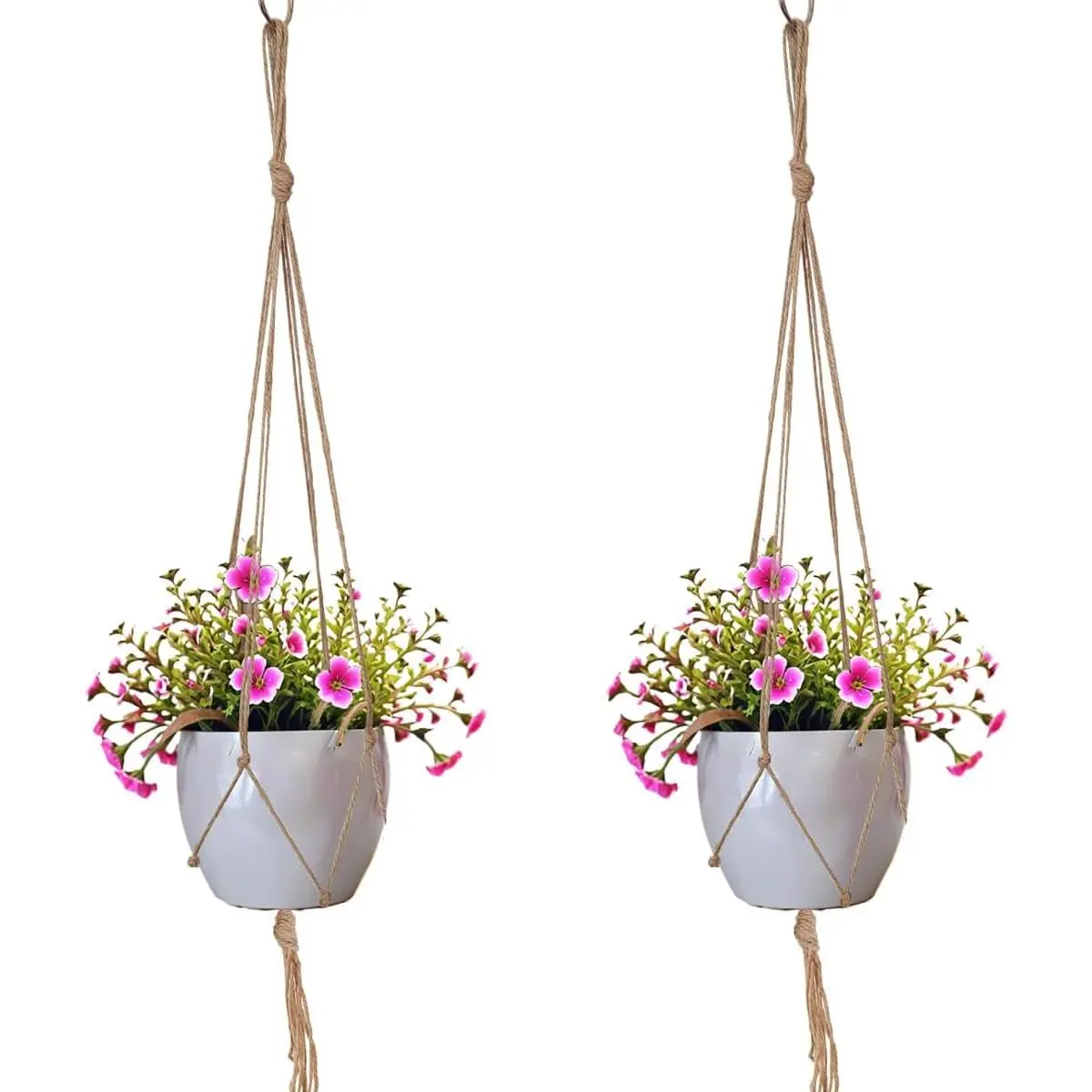 2 Pack ” Macrame  Hanger Jute Rope Indoor  Flower Pot Holder Boho  Decor Planter Basket for Indoor Outdoor Brown (POTS NOT Included)