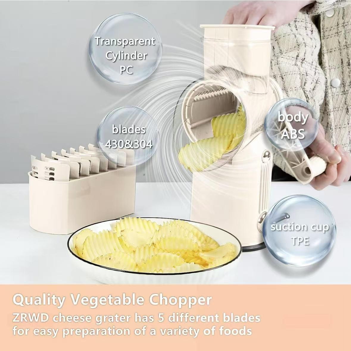 Manual Cheese Grater, 1 Set Rotating Cheese Crusher with Interchangeable Blades, Vegetable Chopper, Kitchen Utensils & Gadgets