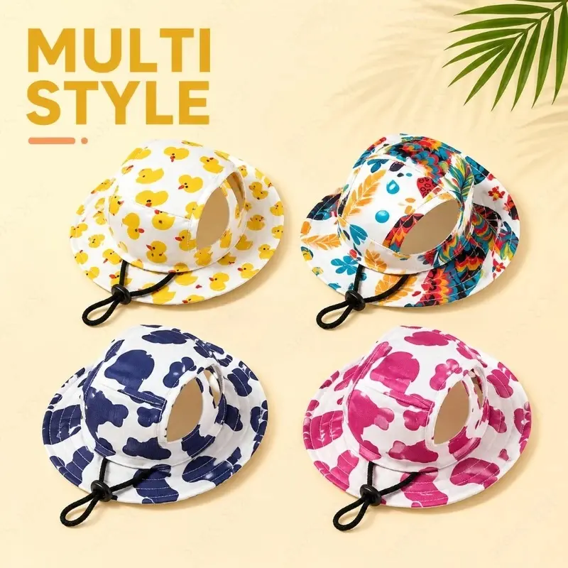 Adjustable Dog Hat Cute Print Cap for Puppies and Small Breeds, Pet Sun Protection Hat for Walking Outdoor Activities