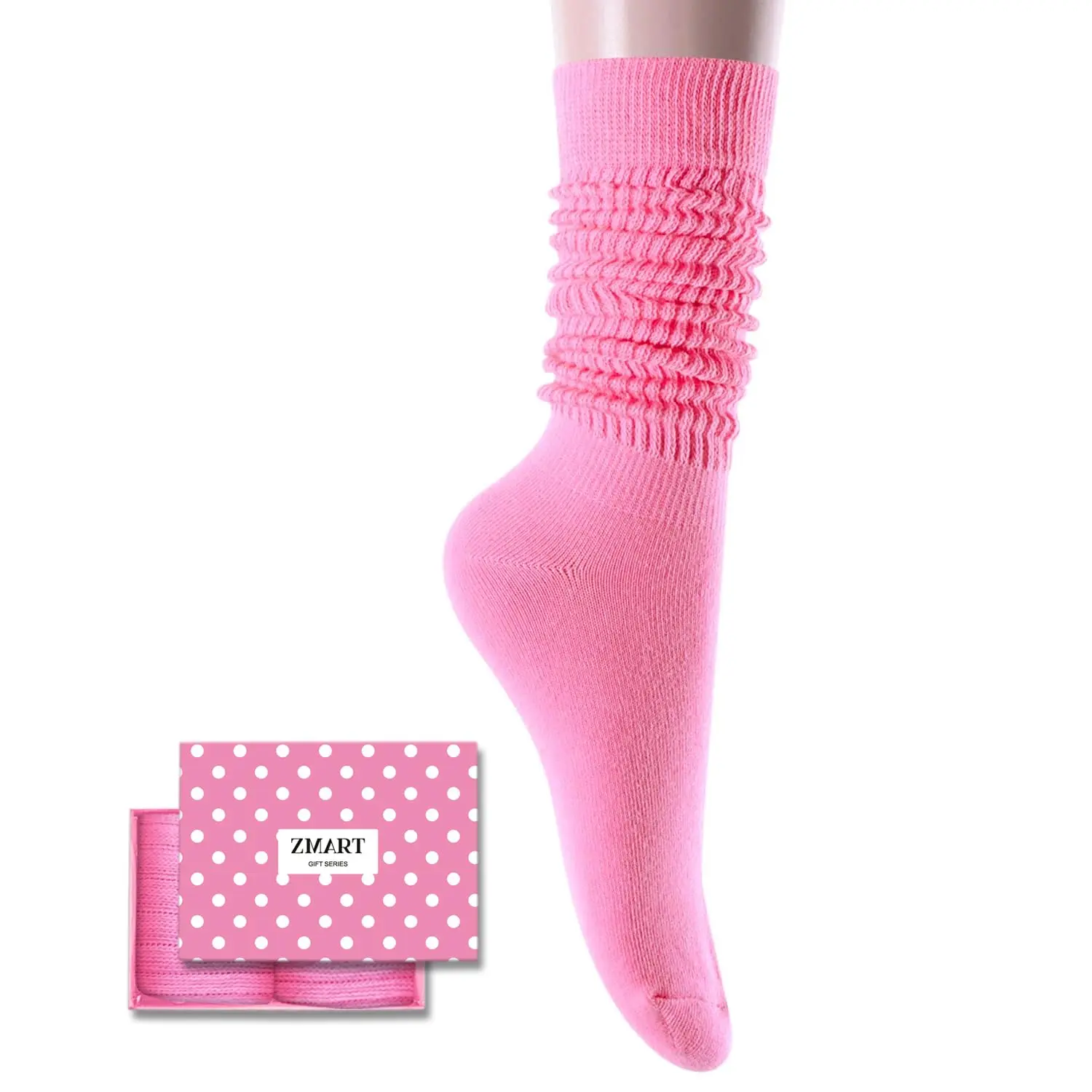 Zmart Novelty Pink Slouch Socks For Women, Pink Scrunch Socks For Girls, Cotton Long Tall Tube Socks, Fashion Vintage 80s Gifts, 90s Gifts, Women's Pink Socks