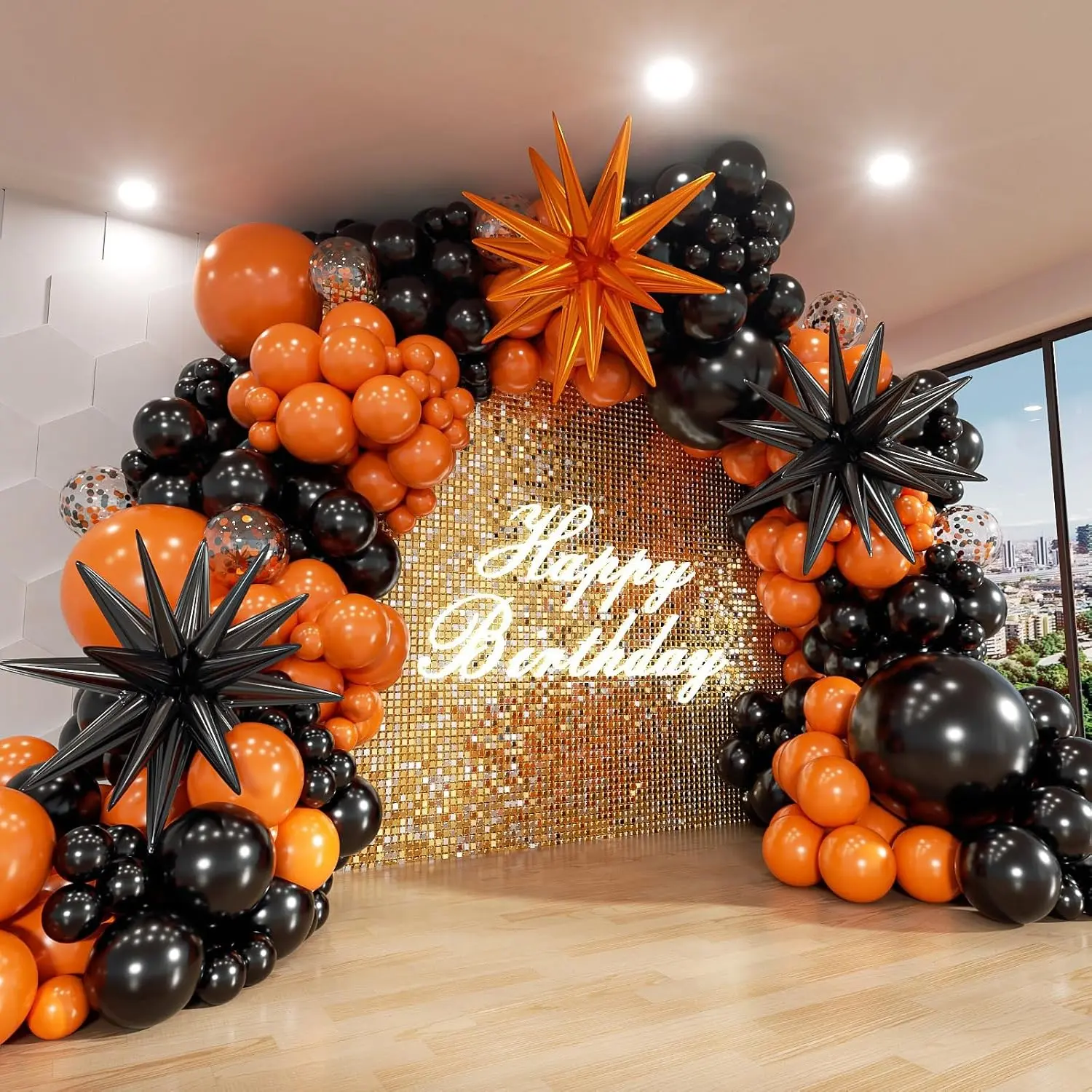 Black and Orange Balloon Arch Kit, 140Pcs Black Orange Latex Balloon Garland kit, 18 12 10 5 Inch Different Size Balloons for Halloween Birthday Baby Shower Thanksgiving Day Party DecorationsGift