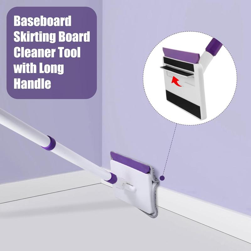 Baseboard Cleaner Tool with Handle, 60" Extendable Long Handle Baseboard Cleaner with 5  Pads for Baseboards Cleaning, Ceiling, Wall, Floor, Bathroom Kitchen