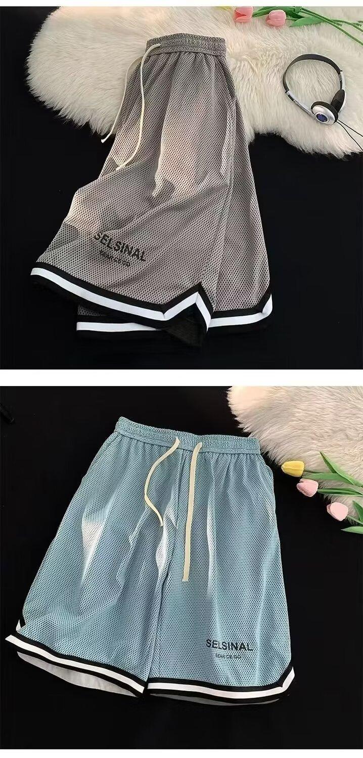 Men's Mesh Quick Dry Ice Silk Basketball Shorts - Summer Breathable Plus Size Sports 5-Inch Shorts for Fitness & Badminton