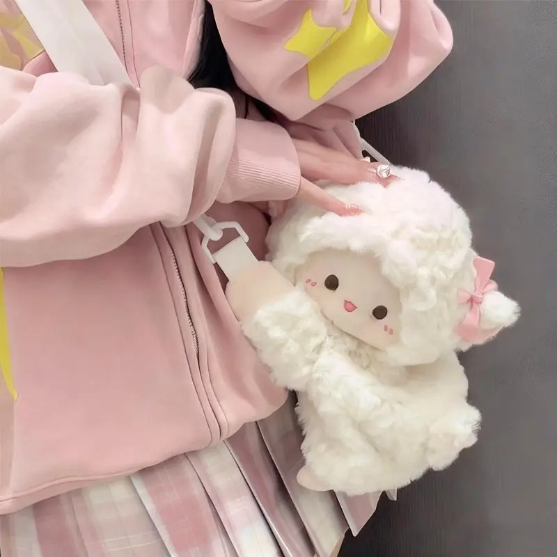 Kawaii Cartoon Soft Sheep Plush Crossbody Backpack Purse Cute Lying Pose Daily Commute Versatile Trendy Doll Bag Holiday Gift
