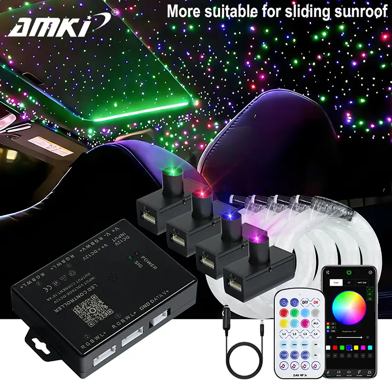 DC12V Car RGBW Split Fiber Optic Starry Sky Ceiling Light, App & Music Control, Galaxy Roof Decorative Atmosphere Lamp