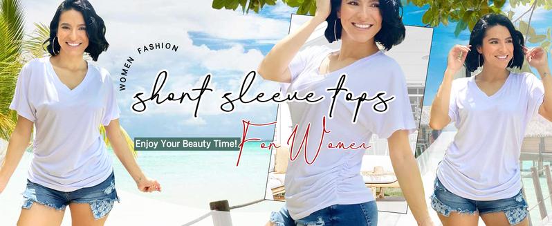 WIHOLL Womens Short Sleeve V Neck Dolman Tops with Side Shirring Loose Fit Shirts WIHOLL Womens Short Sleeve V Neck Dolman Tops with Side Shirring Loose Fit Shirts