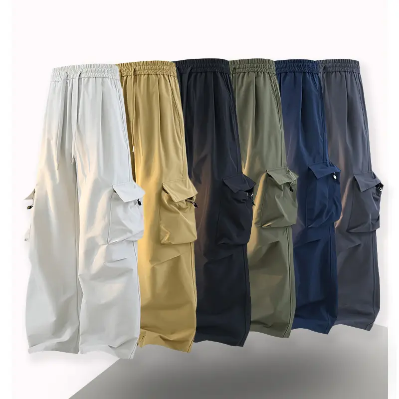 1/2 Pack Oversized Men Cargo Pants, Drawstring Waist Waterproof Wind Resistant Outdoor Hiking Sport Casual Pants with Side Big Pockets