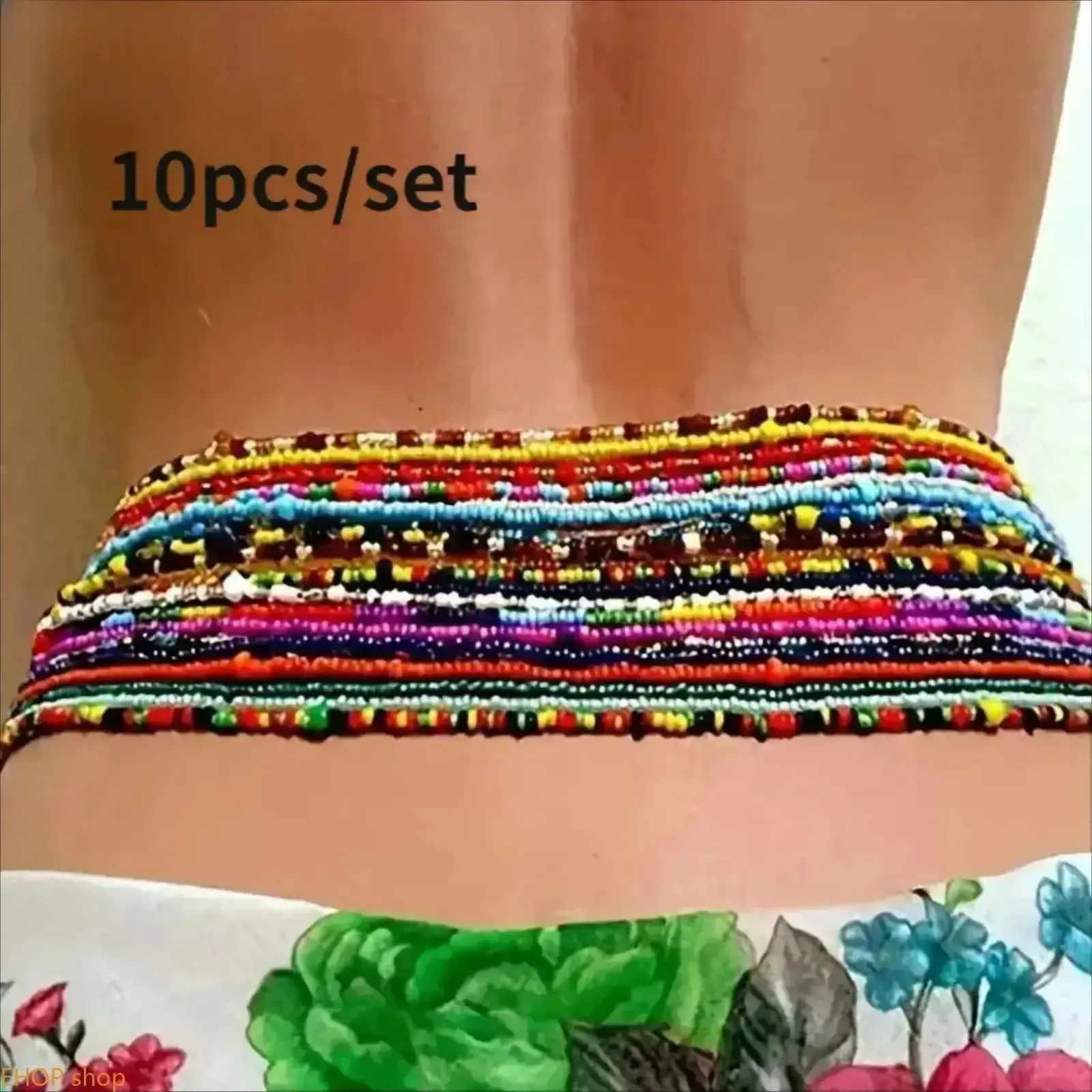 10-Pack Bohemian Colorful Beaded Waist Chains, Vintage Handmade Retro Layered Body Accessory, Trendy Decorative Ornaments For Beach Vacations, Poolside Parties, Holiday Events And Daily Outfit Matching