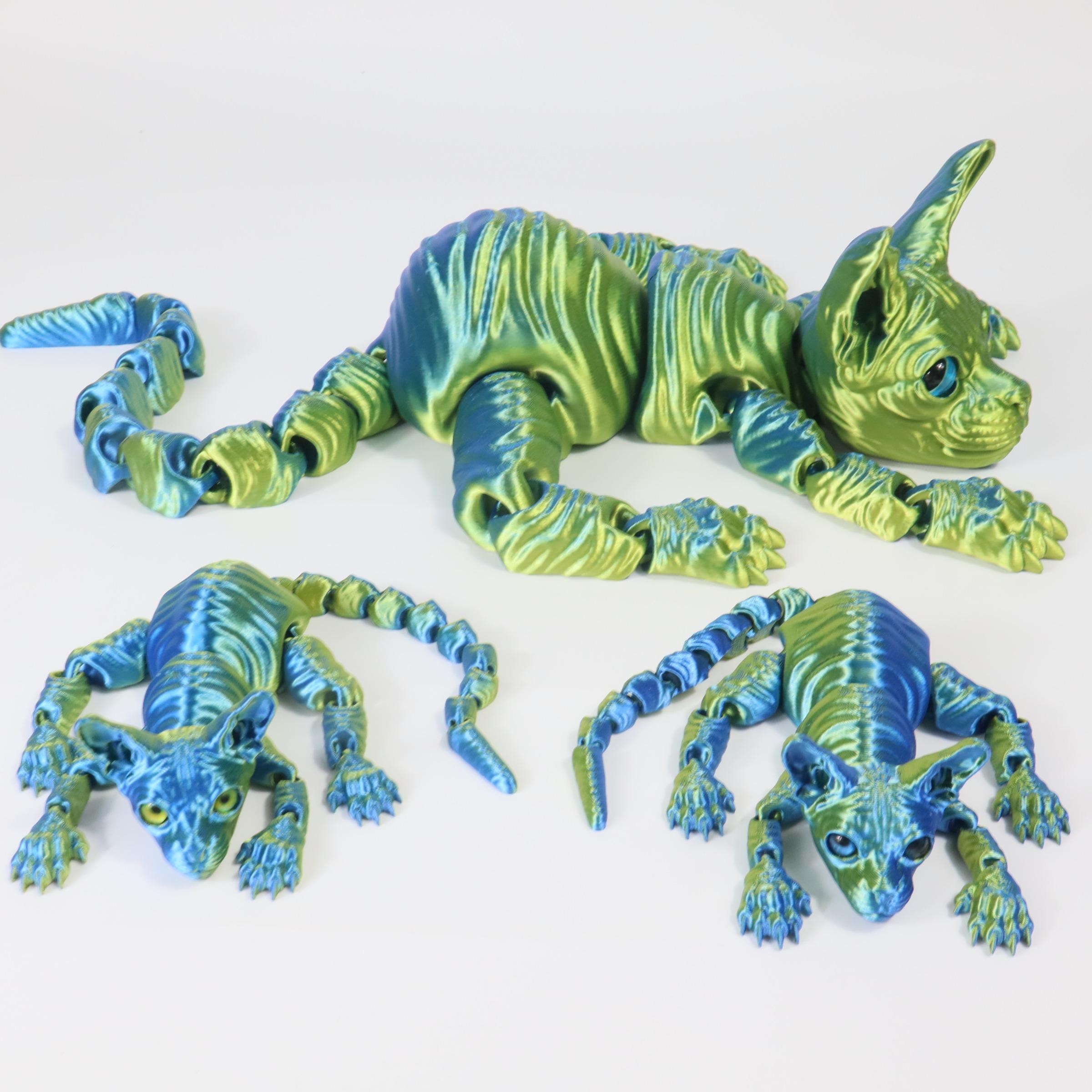 3pcs 3D Printed Cute Large Hairless Cat Decorative Figurine, Realistic Eyes, Colorful Kitten Gift Set, Perfect Holiday Party Decoration, Home Decor Ornaments