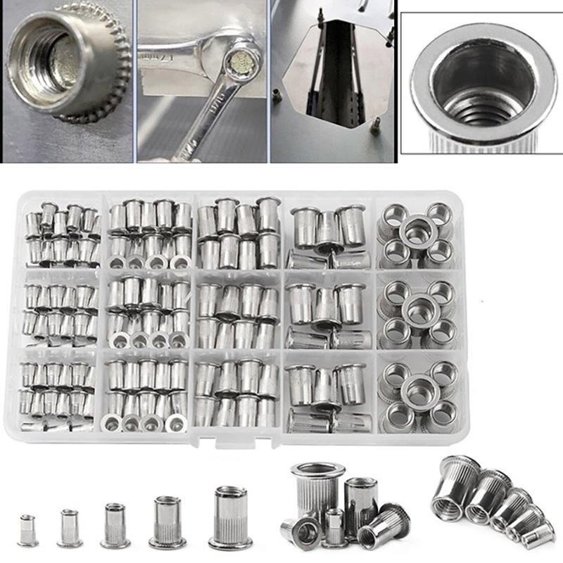 Threaded Insert Nut Set, M3/M4/M5/M6/M8 Threaded Nut Set, Stainless Steel Rivet Nut Assortment Kit