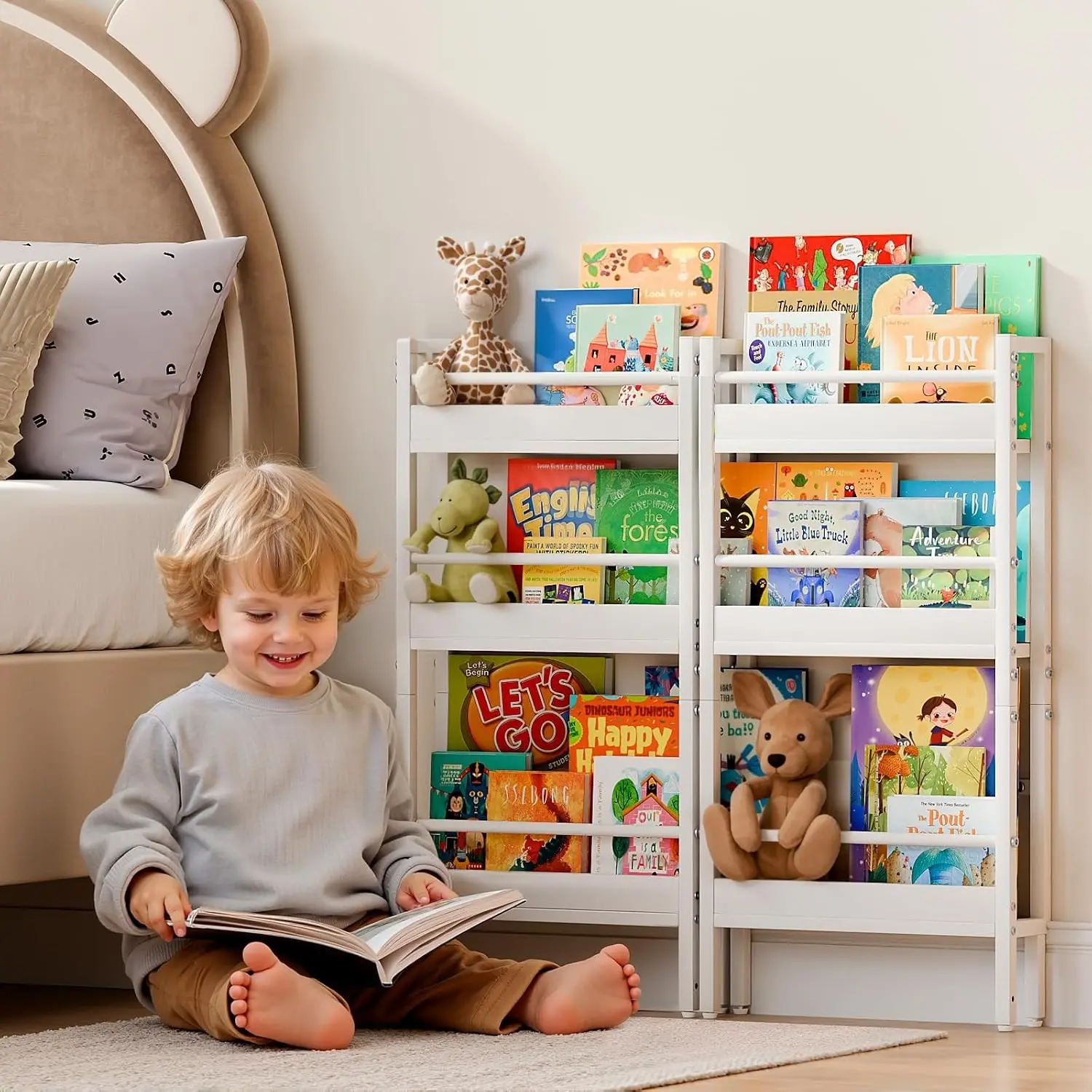 Kids Bookshelf - Wall Mounted 6-Tier Book Shelf for Kids Rooms, Behind the Door Bookshelf for Baby/Toddler, 15" W Corner Wall Book Shelf for Bedroom/Nursery, Organizer for Toys and Books