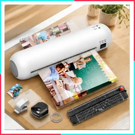 9-Inch Portable Thermal Laminator Machine with Hot & Cold Modes, A4 Small Laminating Machine with ABS Jam-Release, 3-Min Warm-Up, 6-in-1 Photo Laminator Kit for Home and Class, White