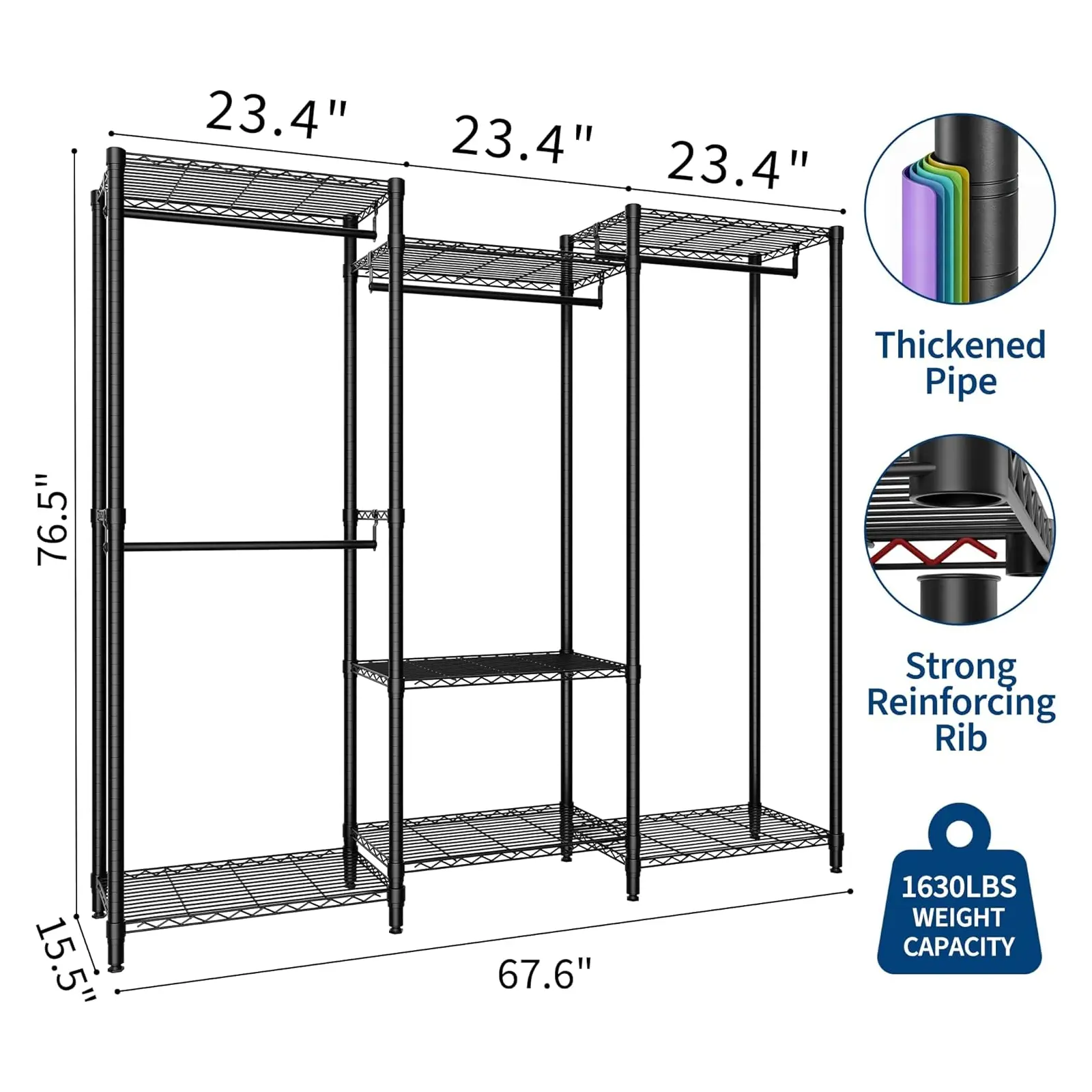Heavy Duty Clothes Rack,Freestanding Clothes Rack with Shelves& Hanger,Wardrobe Clothes Organizer For Bedroom&Laundry Room,Max Load 500 LBS