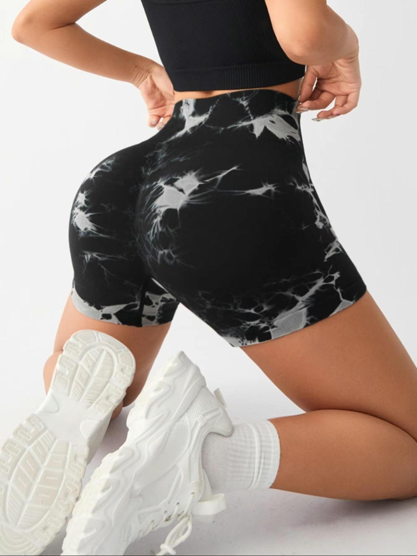 Women's Tie Dye Print Sports Shorts, Casual Comfy Breathable High Waist Skinny Shorts for Yoga Gym Workout Running, Ladies Sportswear for All Seasons, Athletic Shorts, Athleisure Shorts, Comfy Stretchy Shorts