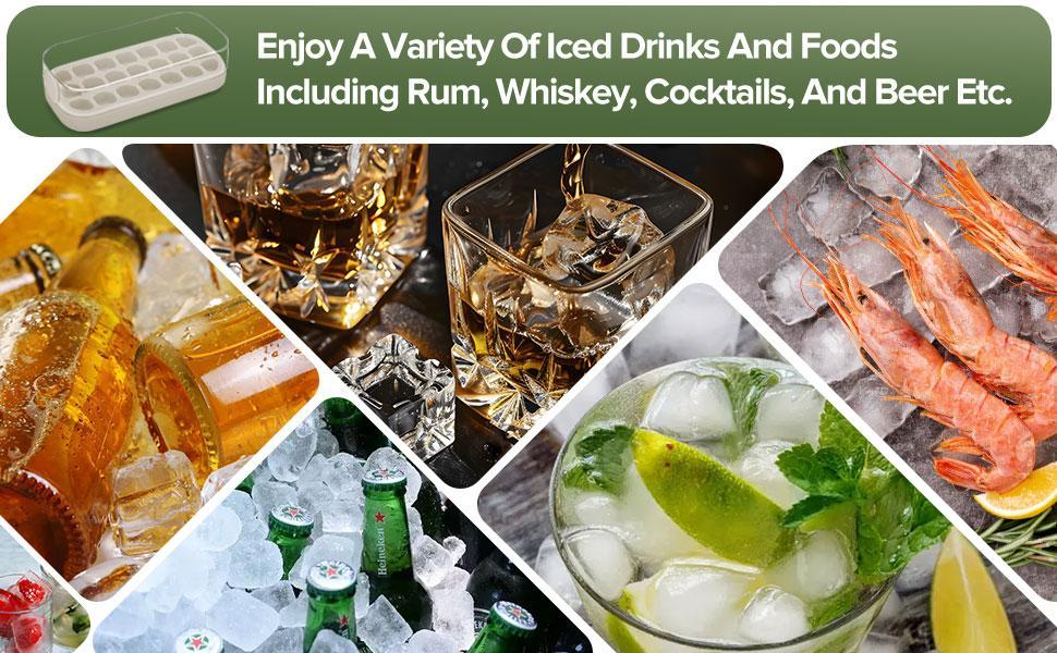 Ice Cube Tray with Lid and Bin 21 Pcs Quick-Fill Ice Cube Mold For Freezer Easy Press to Release White No-Touch Ice Cube Trays