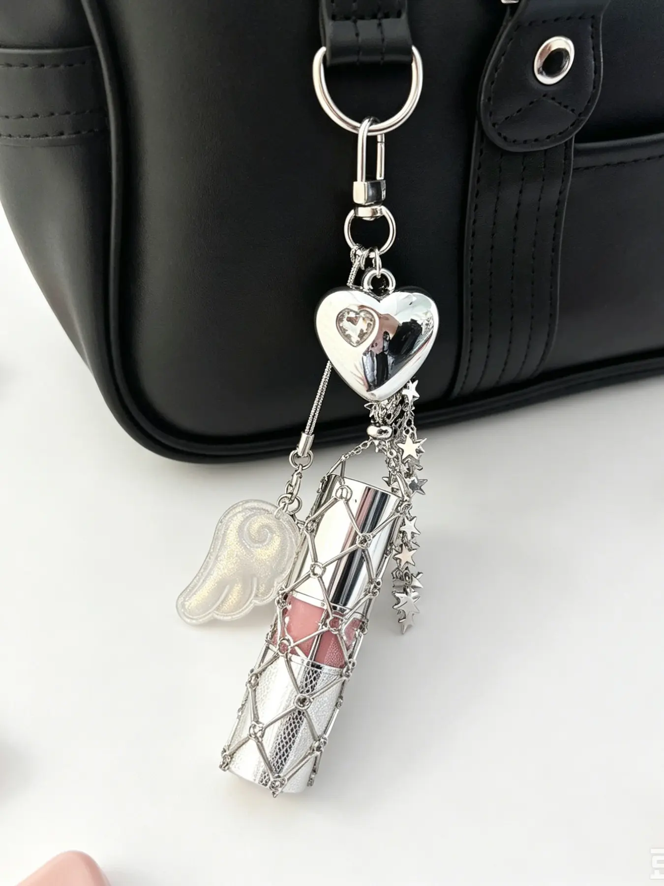 Y2k Lipstick Holder Bag Charm Hanging Ornament Gyaru Charms Grunge Chunky Lipstick Angel Wing Heart  Lipstick Storage Pouch Hanging Charm, Bag Charm