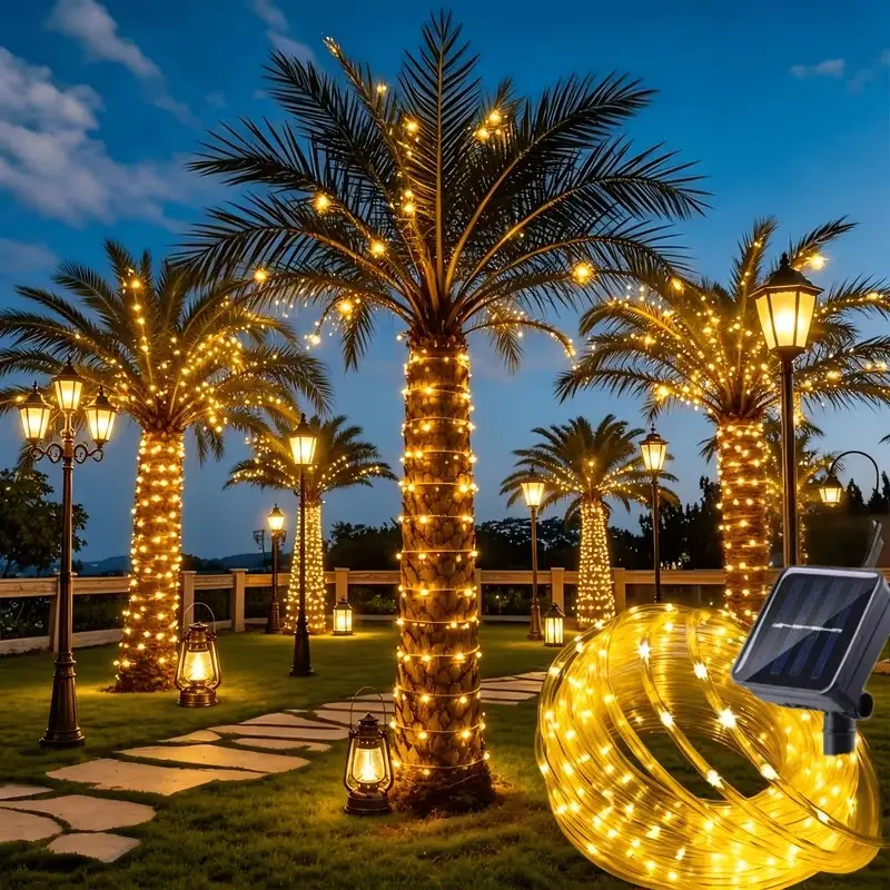 1pc Garden Transparent Tube String Lights, 100/50 LED Bulbs, Solar Powered, 8 Modes, Smart Light Sensor, Indoor Outdoor Decor