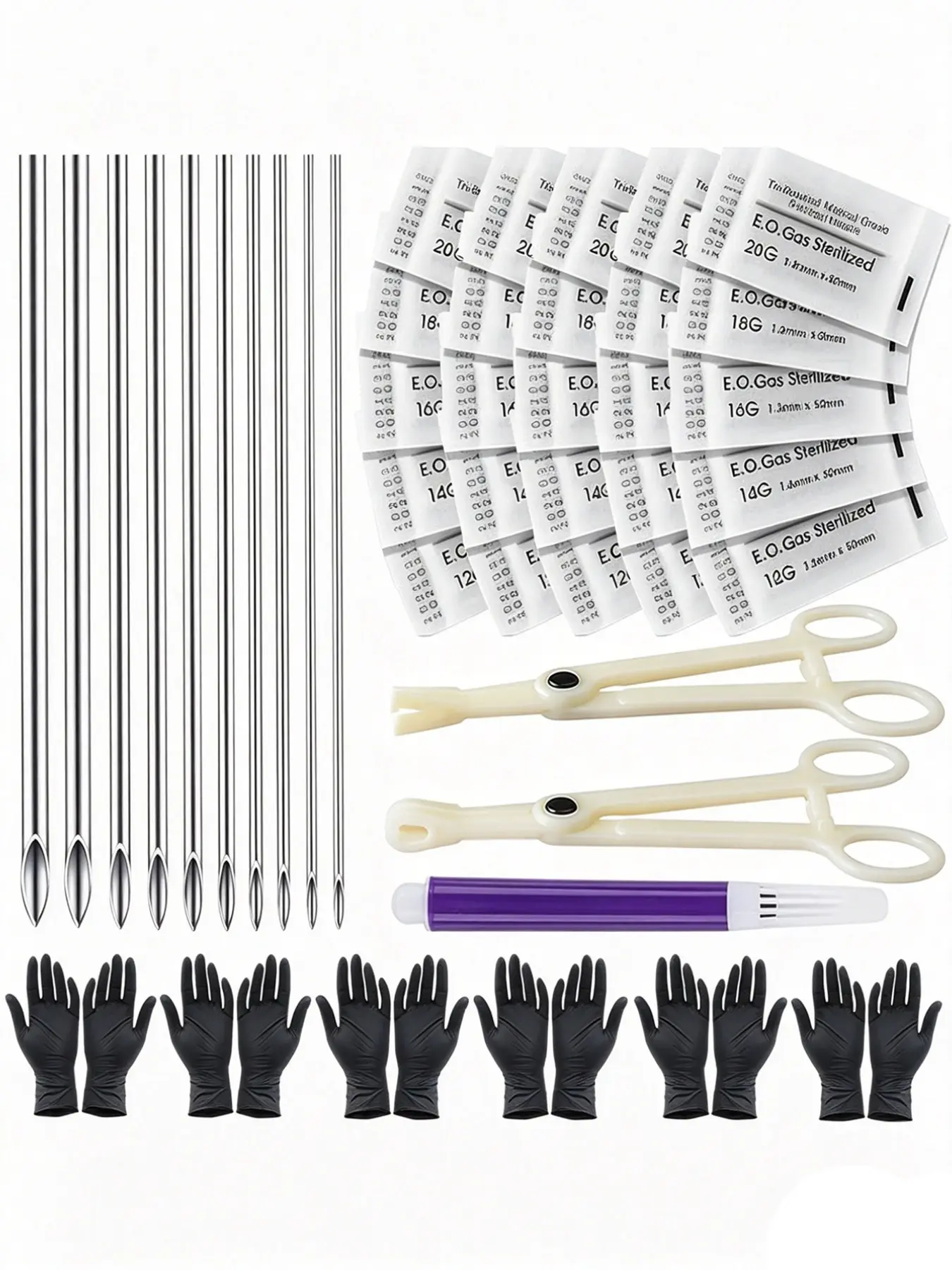 Piercing Kit 40pcs - Usiriy Piercing Needle Kit With 20G 18G 16G 14G 12G Piercing Body Piercing Tool Kit Needles Clamps Kit For Ear Nose Belly Button Tongue Eyebrow Piercing Supplies