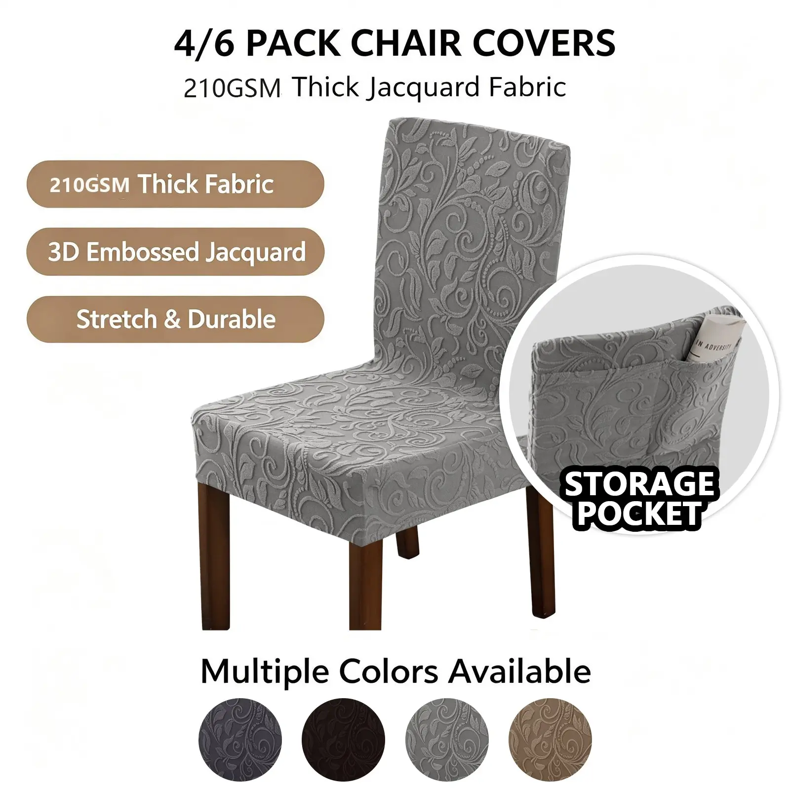 220gsm Thick Fabric Wicker Pattern Mid-Back Dining Chair Cover, Comfortable Material, Durable and Stylish Design