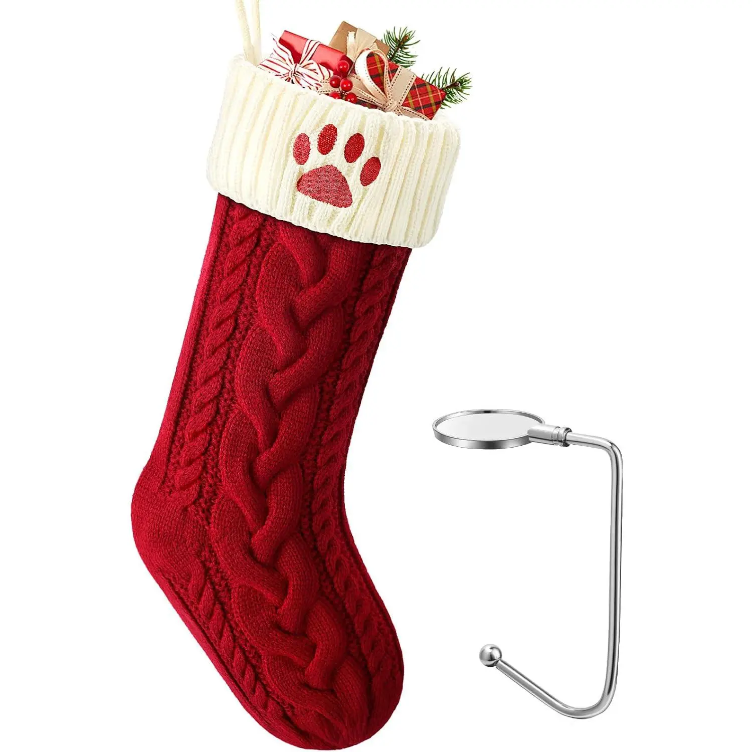 Large Cat Dog Christmas Stocking, Embroidered Knit Christmas Stocking with Hook, Pet Christmas Stockings, Xmas Stockings for Dogs