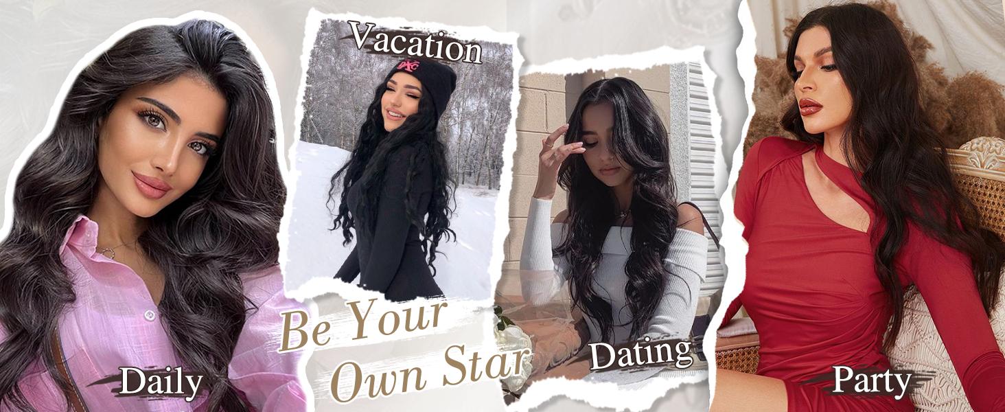 BARSDAR 20 Inch Wavy Clip in Hair Extensions – 5PCS Thick Soft Synthetic Hairpieces –  Full Head Clip in Hair Extensions for Women – Long Voluminous Easy Wear for Daily Party Halloween