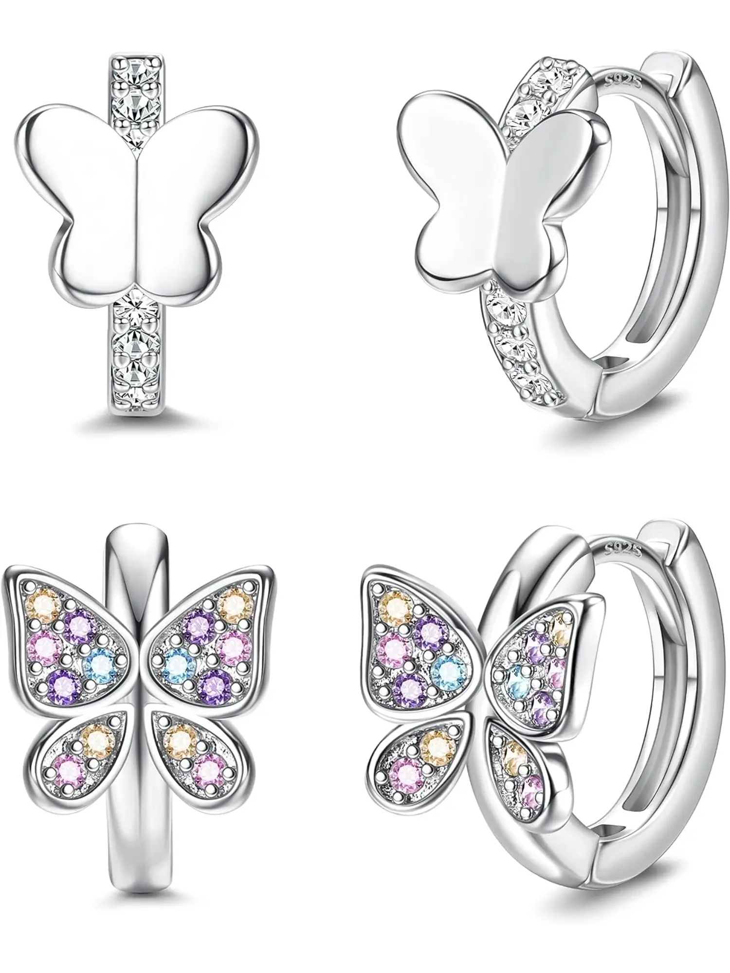 S925 Sterling Silver Post Butterfly Huggie Hoop Earrings, Sparkling Cubic Zirconia Tiny Cute Sleeper Small Hoops Jewelry For Women Teen Girls