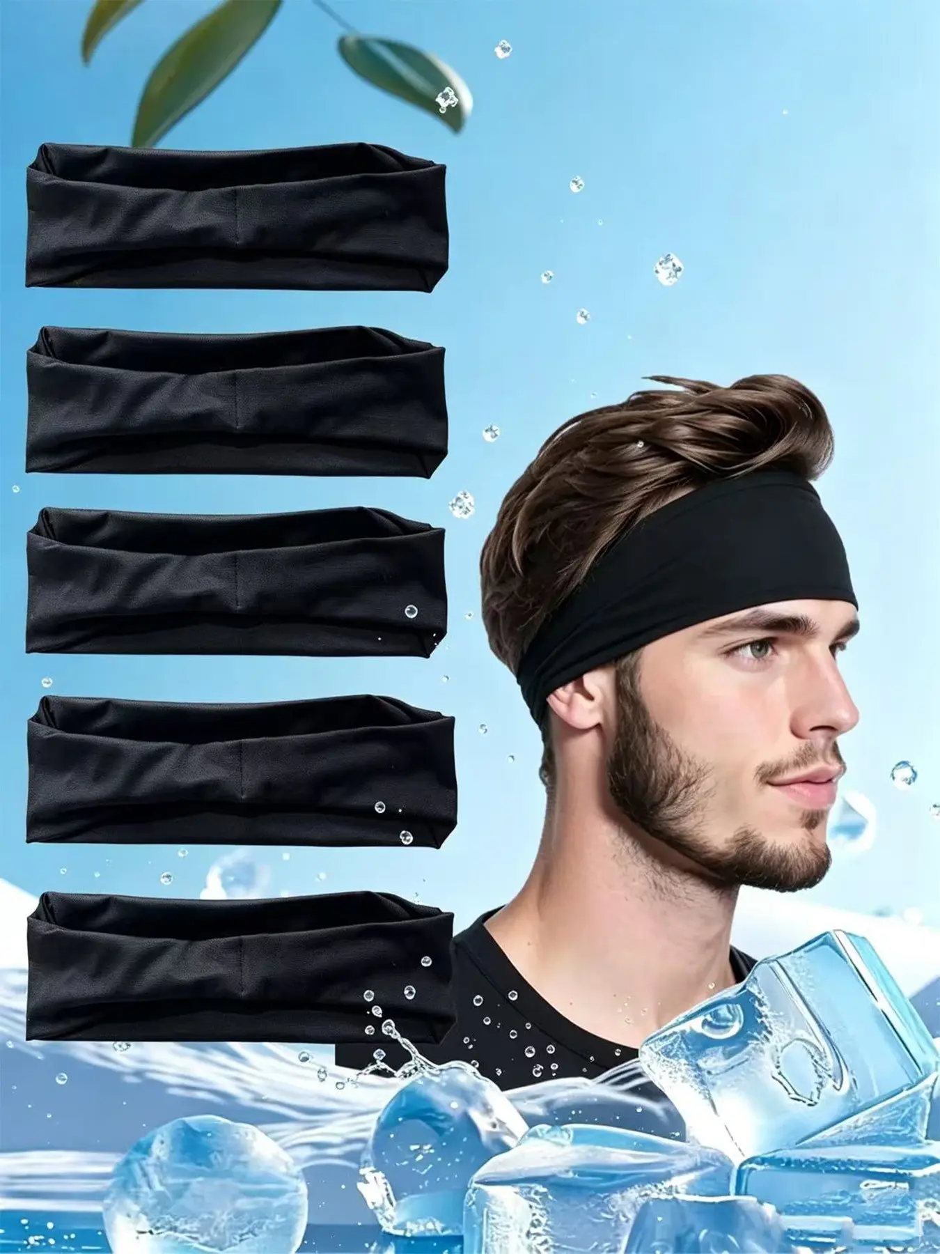 5Pcs-Unisex Running Sweatband Headband, Quick-Dry Sports Wide-Brim Sweat Absorbent Bandana, All-Season Sporty Style Hair Tie