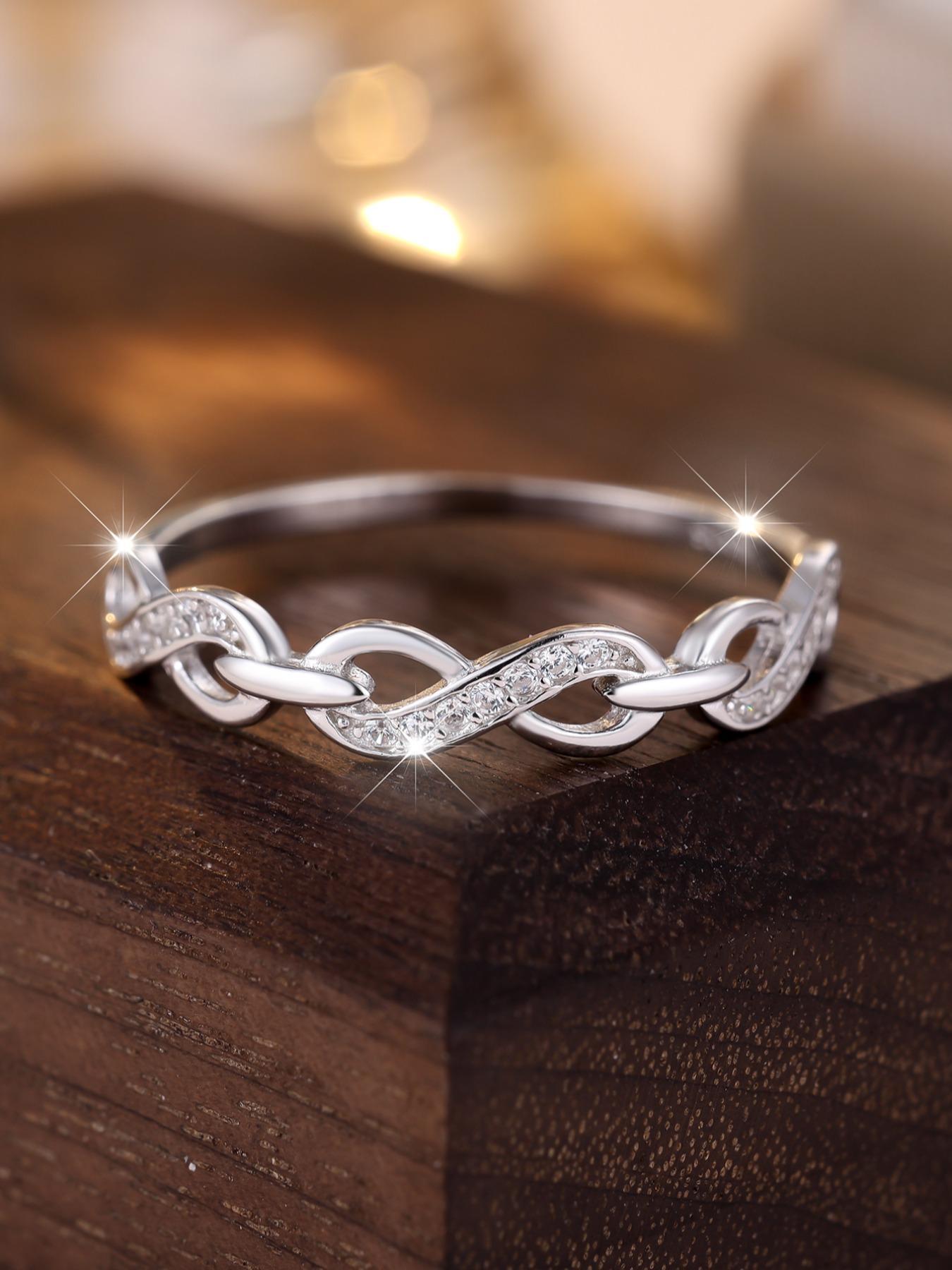 S925 Sterling Silver Simple Artificial Zircon Decorated Ring, Fashion Criss Cross Design Ring for Women & Men, Trendy All-match & Exquisite Jewelry for Birthday Gift, Wedding Rings, Statement Rings