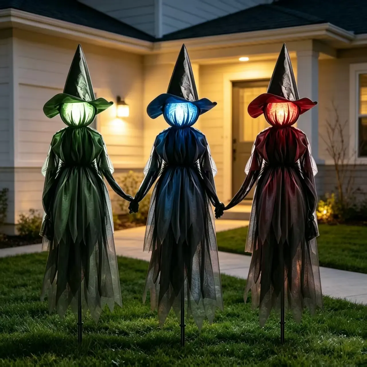 Halloween Sound-Activated Witch Plug-In Decoration, Multi-Color LED, 150cm Tall, Outdoor Yard Horror Atmosphere Props, Halloween Decorations