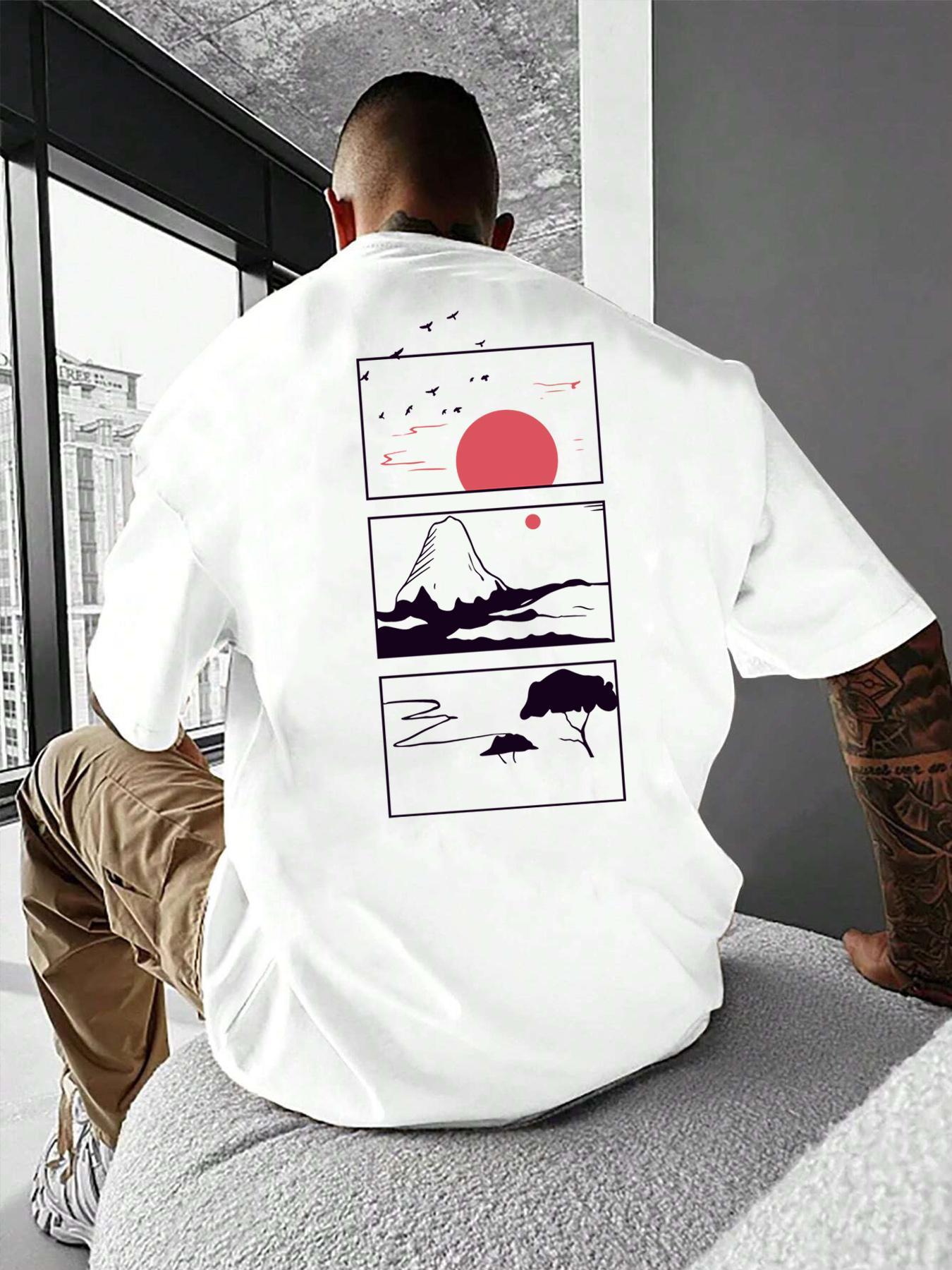 Men's Cartoon Graphic Print Round Neck Tee, Summer Outfits 2024, Summer Clothes Loose Casual Short Sleeve T-shirt for Summer, Casual Style Tee, Men Clothing for Daily Wear