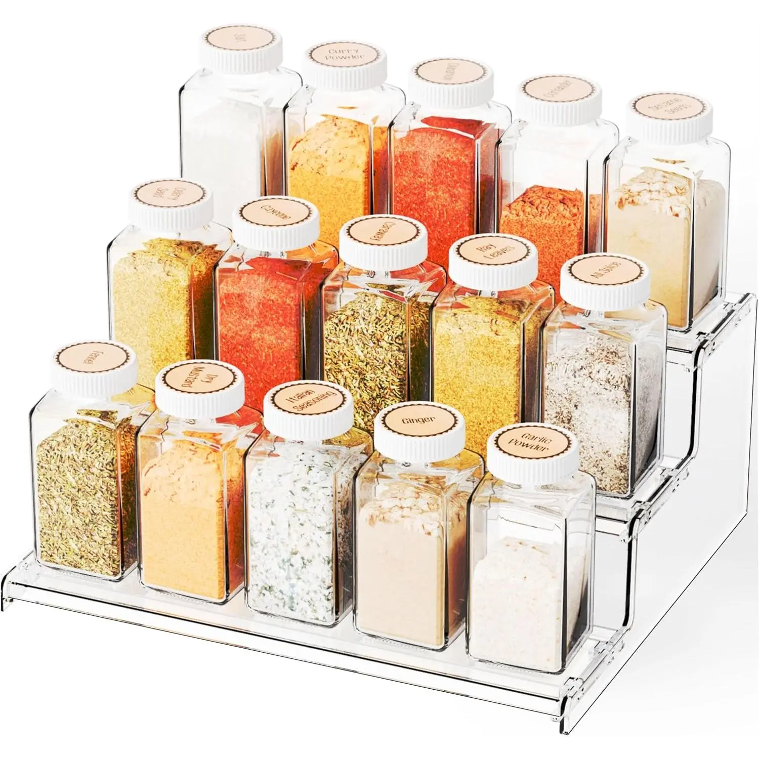 3 Tier  Shelf Organizer for Cabinet,Pantry,Clear   Rack Organizer and Tiered  Rack & Holder,Step Shelves for Vitamin, Bottle,Jar,Can,Condiment,Seasoning Shelf