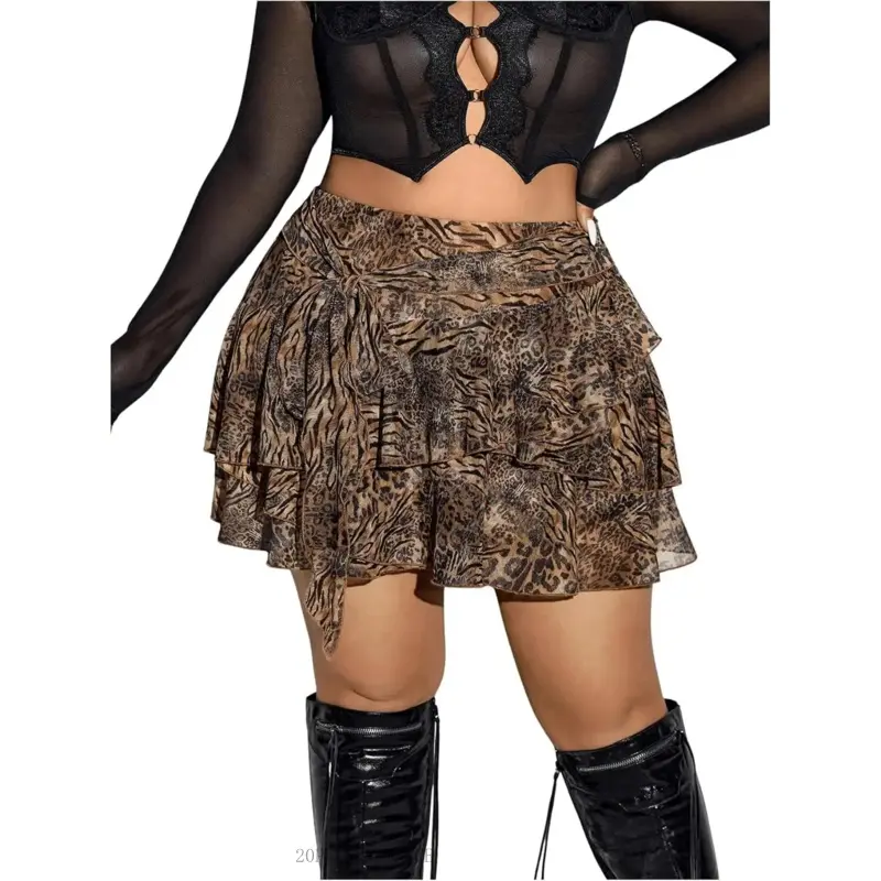 Women's Plus Size Halloween Cheetah Print Skorts Ruffle Layered High Waist Leopard Printed Skirt Y2K20PULSEPLIANCE