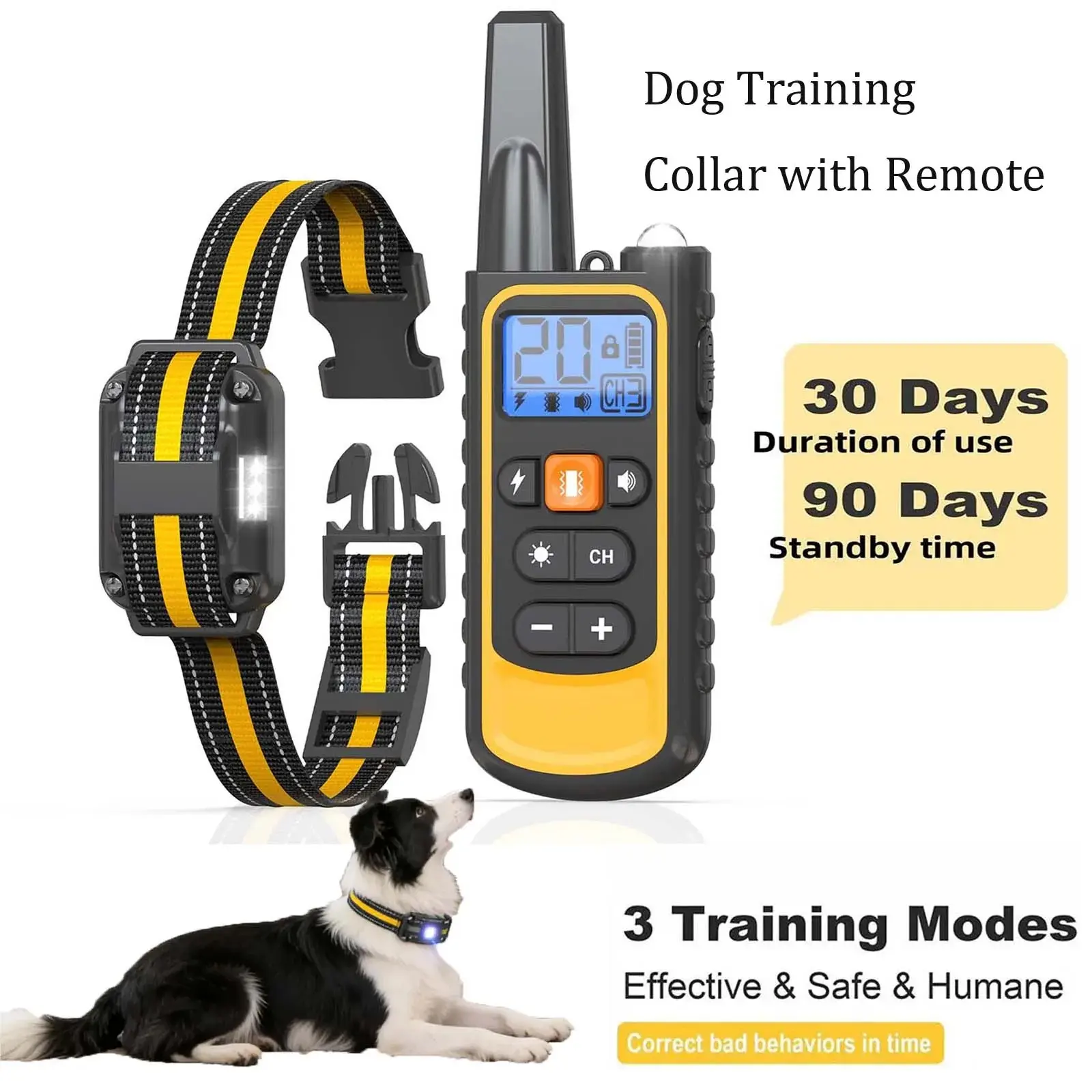 Dog Training Collar with Remote Control, Training Aid, USB Rechargeable LED Light, Waterproof, 800m Range, Adjustable Strap, Suitable for Dogs 10-120lbs