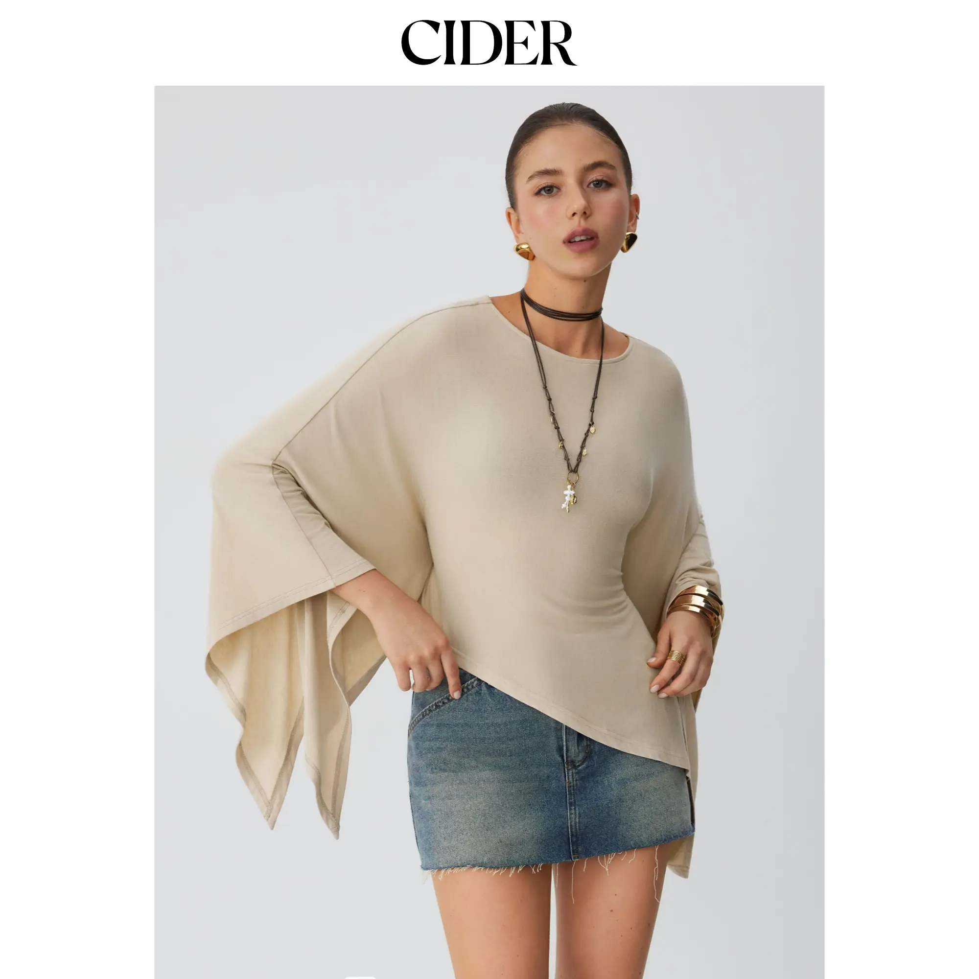 Cider Boat Neck Batwing Long Sleeve Asymmetrical Blouse SummerFinds