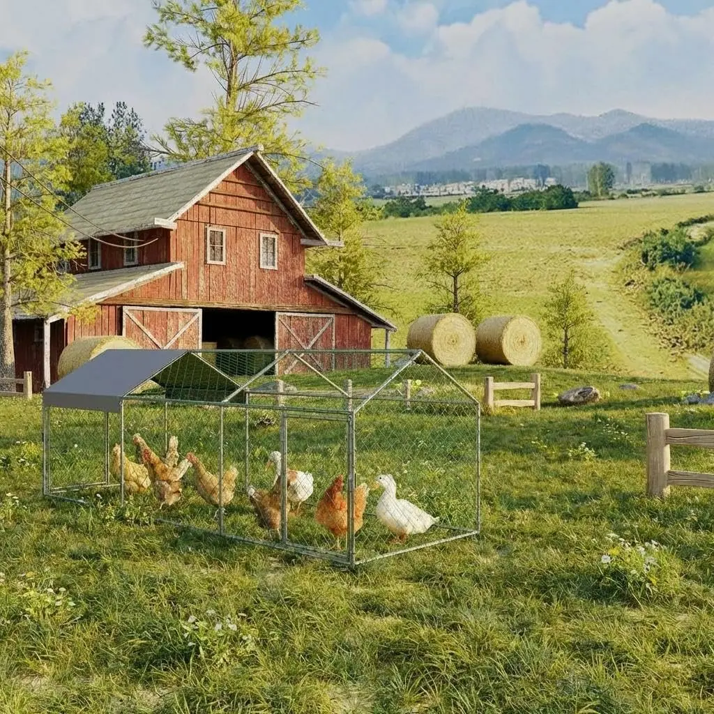 Large Metal Chicken Coop with Weatherproof Cover – 20"×40"×40" Outdoor Poultry Cage for Backyard Hens, Ducks & Rabbits with 2 Easy Access Doors