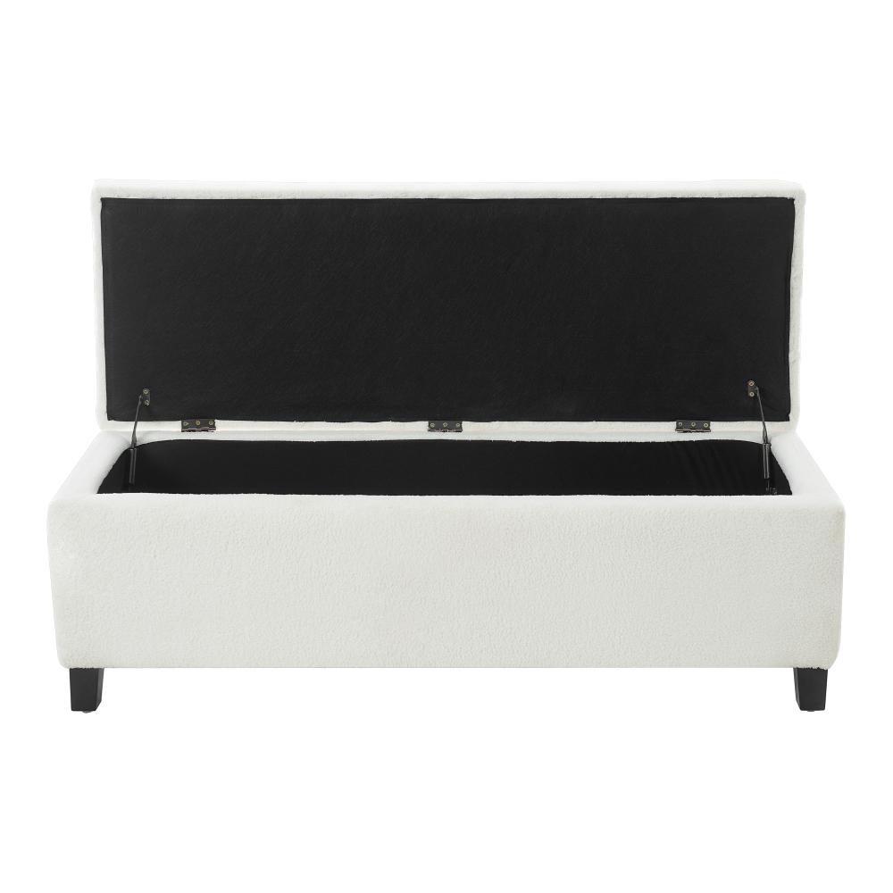 Ottoman Bench with Storage, White Boucle Surface, Rubber Wood Legs, 300 lbs Capacity
