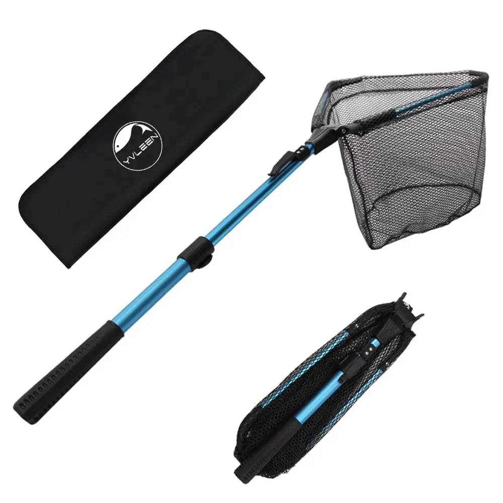 Folding Fishing Net - Foldable Fish Landing Net Robust Aluminum Telescopic Pole Handle and Nylon Mesh 16inch Hoop Size