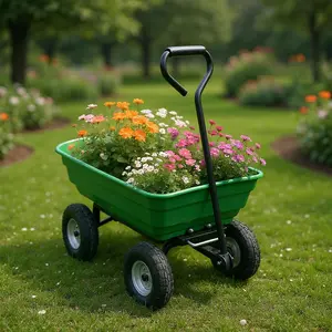 Heavy Duty Garden Utility Cart, 36.61×20.07×19.88 in Iron Plastic Yard Wagon, Foldable Lightweight Cart for Outdoor Gardening Lawn, Green, 4 Wheels