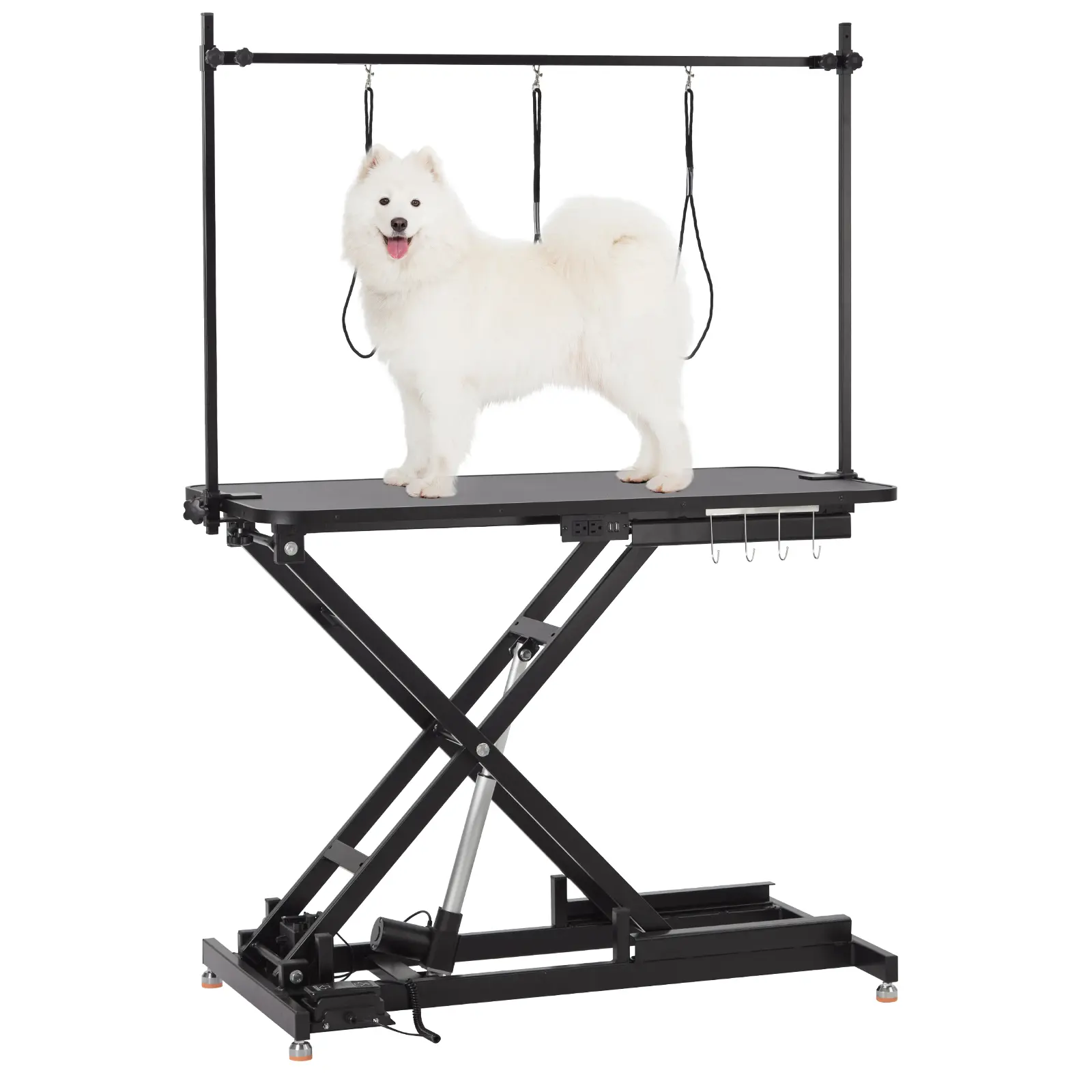 Electric Pet Grooming Table 264lbs – Heavy Duty Lift with Adjustable Height & Overhead Arm, 3 Safety Nooses & Non-Slip Surface for Dogs and Cats – Black