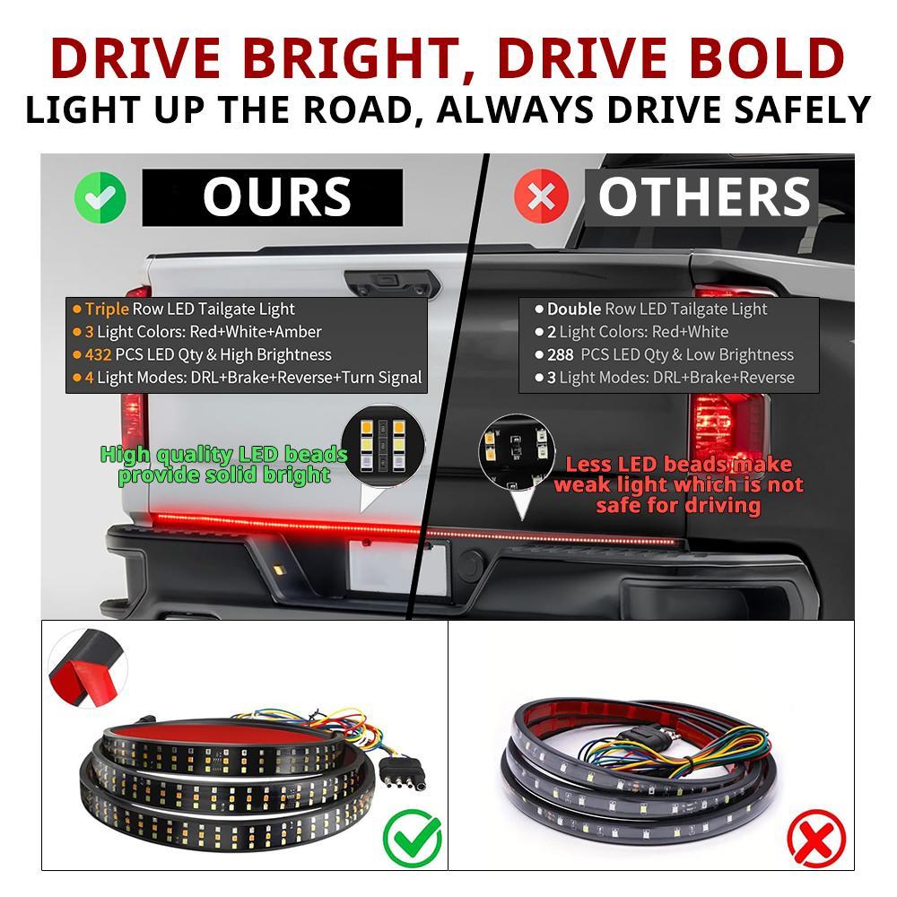 48 Inch 3 Row LED Light Strip, Truck Tailgate Light Strip with Red Running Brake Lights, White Reverse Light, Amber Turning Signals Strobe Interior Lights, Tailgate Light Bar, Led For Car, Led Car Lights
