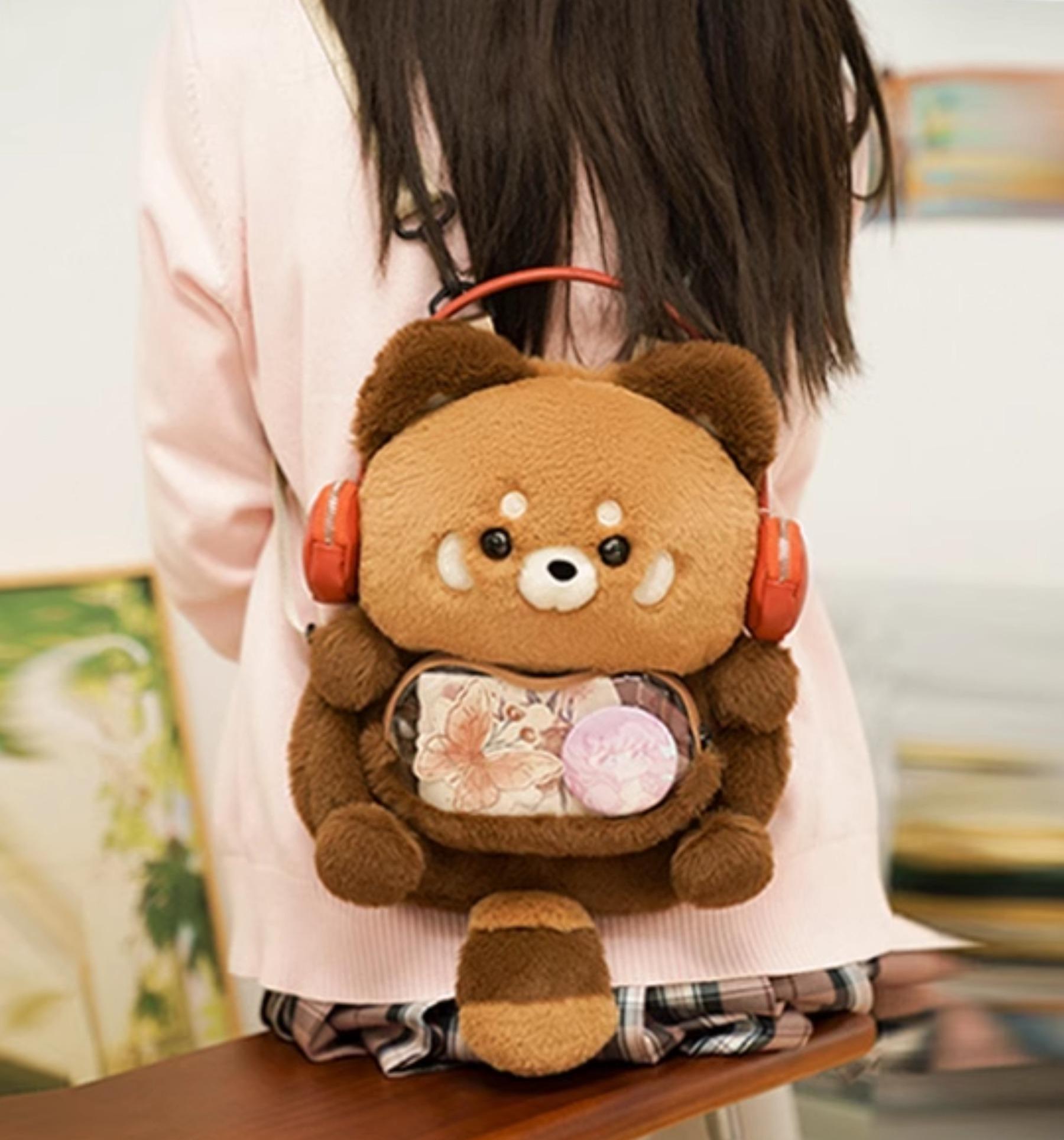 Cute Plush Red Panda Backpack New Hot Personalized Girl Fashion Knapsack Fun Animal Cartoon Rucksack Women Kawaii Crossbody Bags