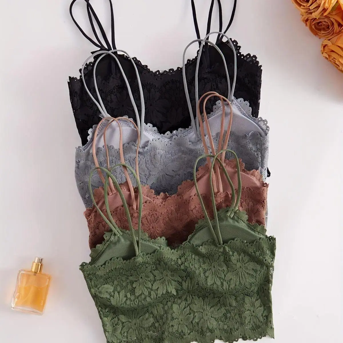 Women's Sexy No Underwire Sports Bras - Nylon Lace Bralette, Sunflower Embroidered, Backless, Adjustable Straps, Soft Support, Breathable, Mixed & Solid Color Lingerie for Daily Wear & Lounging, Bras For Women, Mixed Color, Women's Clothes