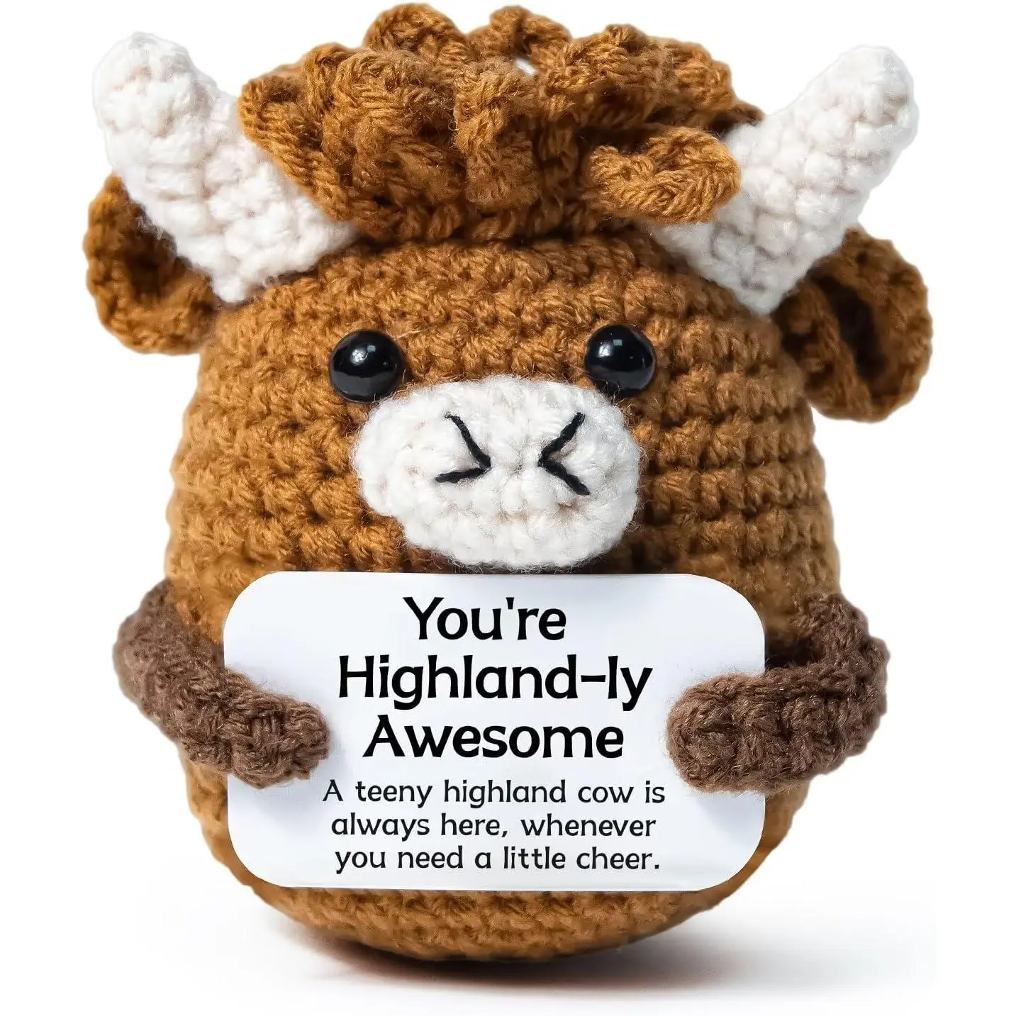 Emotional Support Highland Cow Cute Crochet Desk Decor Mini Funny Awesome Highland Cow, Positive Crochet of Desk Decor - Emotional Support Crochet Animals for Women, Coworker, Highland Cow Stuffed Animal Cheer Up Gifts